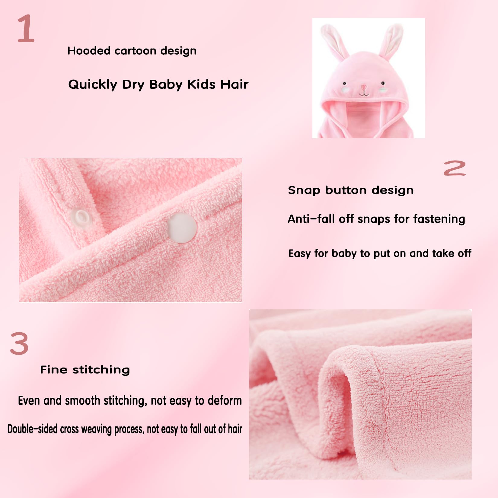 Toalla de baño para niños pequeños, toallas de bebé con capucha, 27.5 x 55 pulgadas, ultra absorbente, suave, toalla de ducha para niños y niñas (rosa arcoíris)