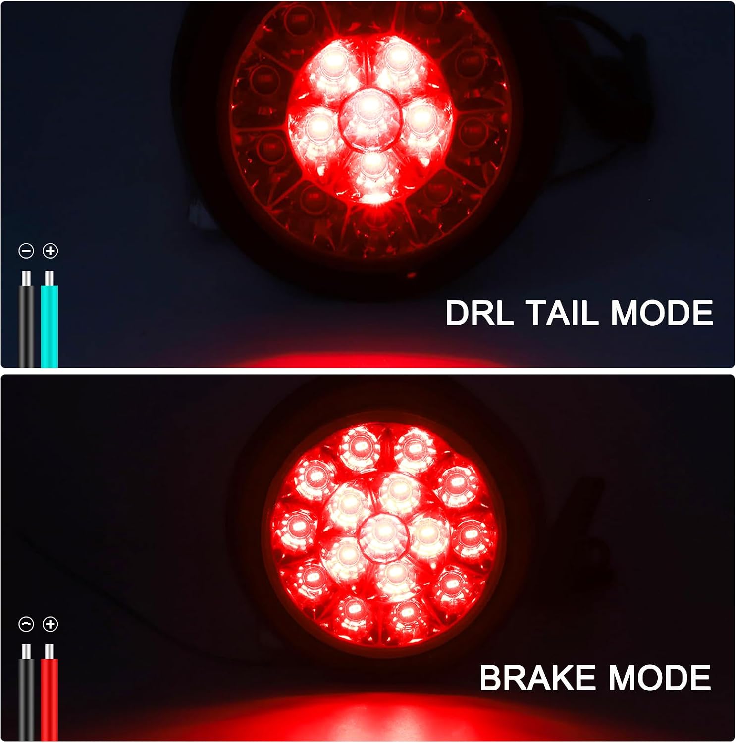 Ourbest 4 Inch Round LED Trailer Tail Lights w/Rubber Grommet, 16 LED DC 12V Waterproof Stop Brake Tail Running Reverse Backup Lights Lamps for RV Trailer Trucks, 2 White 2 Red