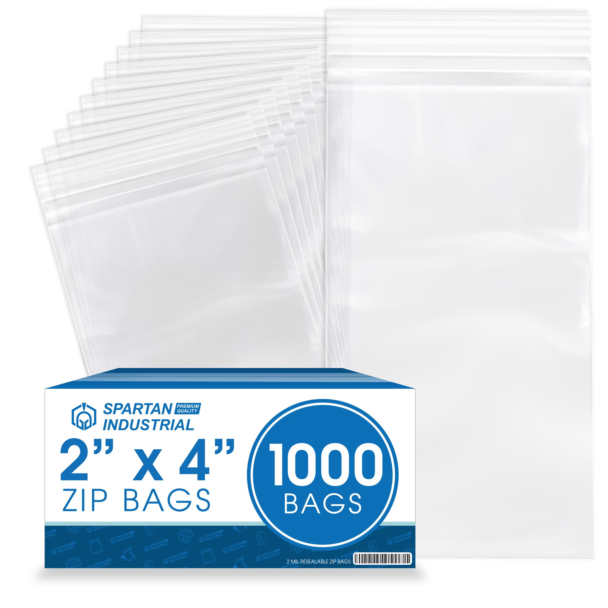 Spartan Industrial - 2” X 4” (1000 Count) 2 Mil Clear Reclosable Zip Plastic Poly Bags with Resealable Lock Seal Zipper