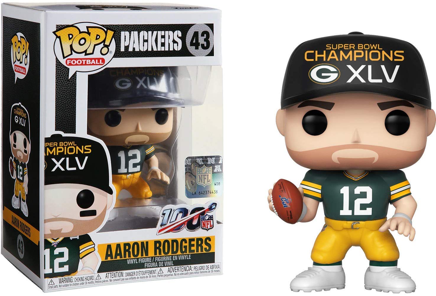POP Football: Packers - Figura de vinilo Funko de Aaron Rodgers Super Bowl Champions XLV (incluye funda protectora de caja compatible), multicolor, 3.75 pulgadas