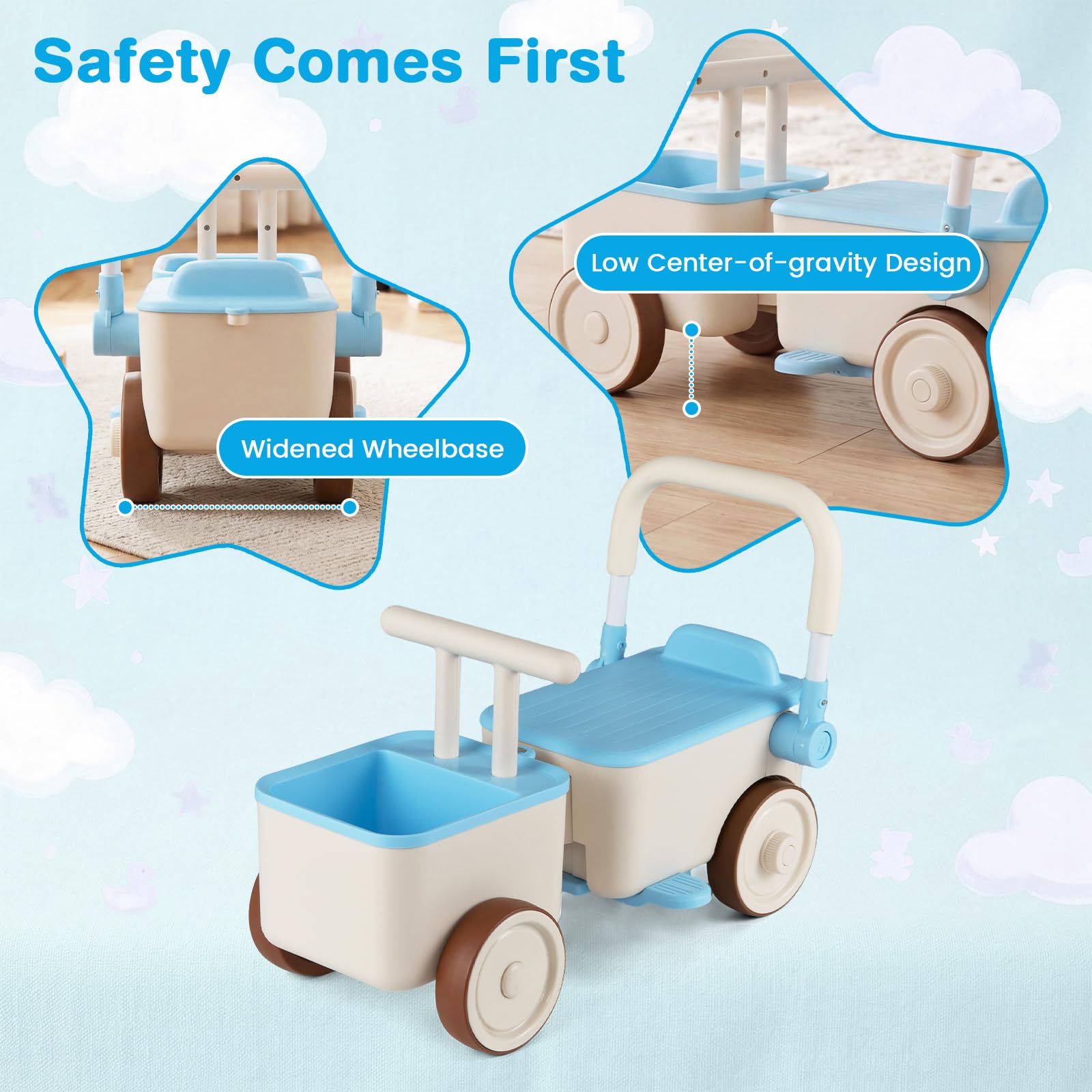 FANTASK 3‑in‑1 Rutschauto mit Rollen für Kinder (Blau)