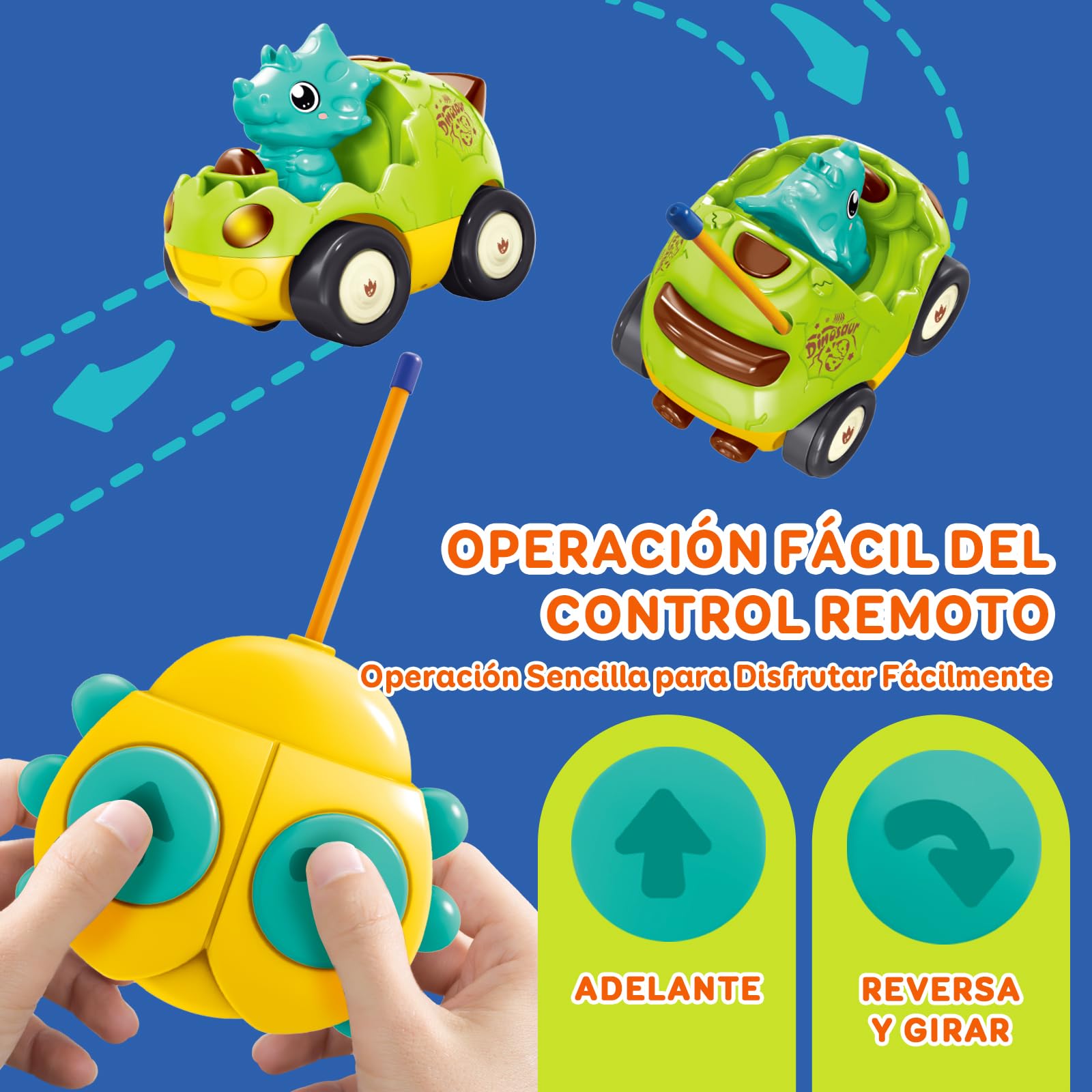 Pup Go Coche de Dinosaurio RC Cartoon para Niños Pequeños 18 Meses+ con Música y 2 Muñecas Intercambiables, Primer Coche de Control Remoto para Niños y Niñas, Cumpleaños o Navidad