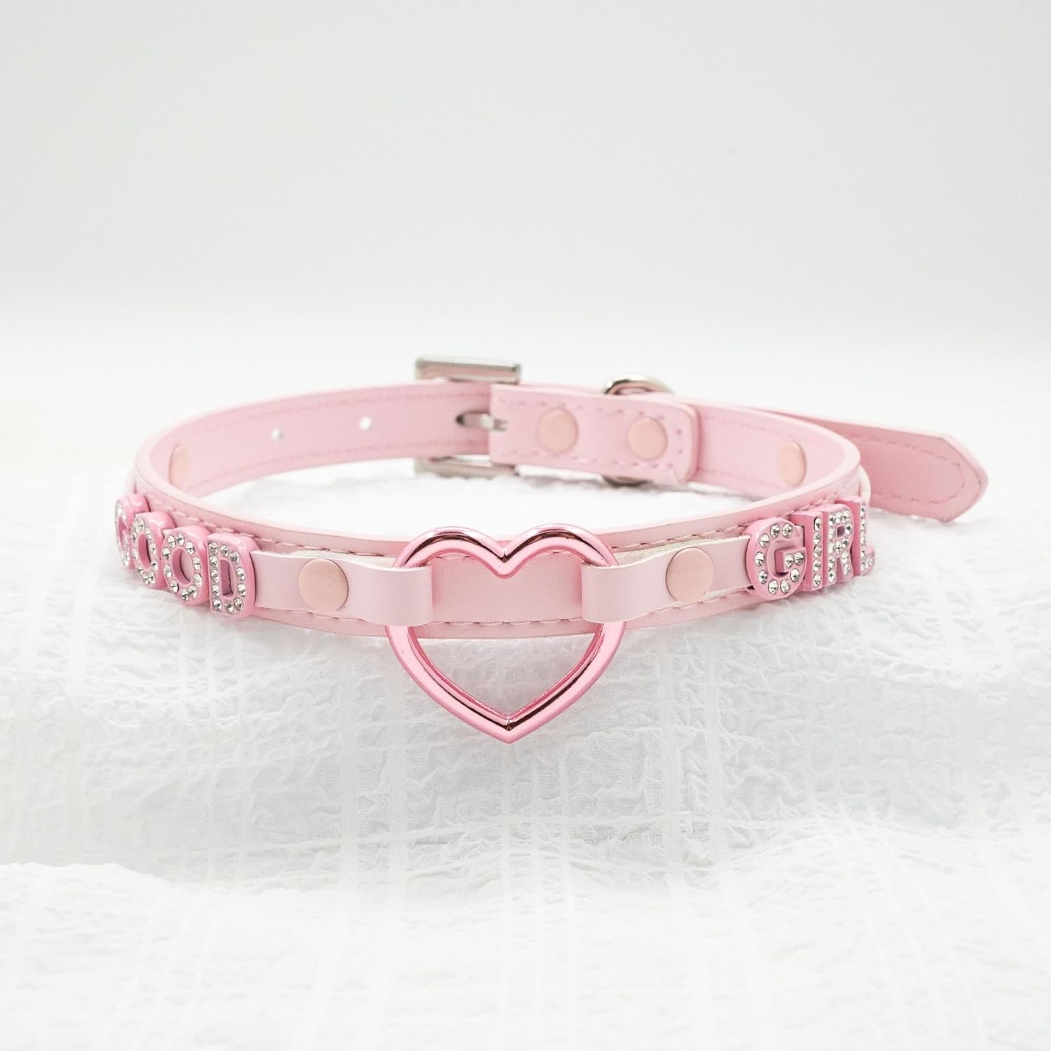 Black Heart O-ring Choker Necklace For Women, Cute Pink Little Letter Leather Collar For Women, Adjustable Fashion Jewelry - Image 4