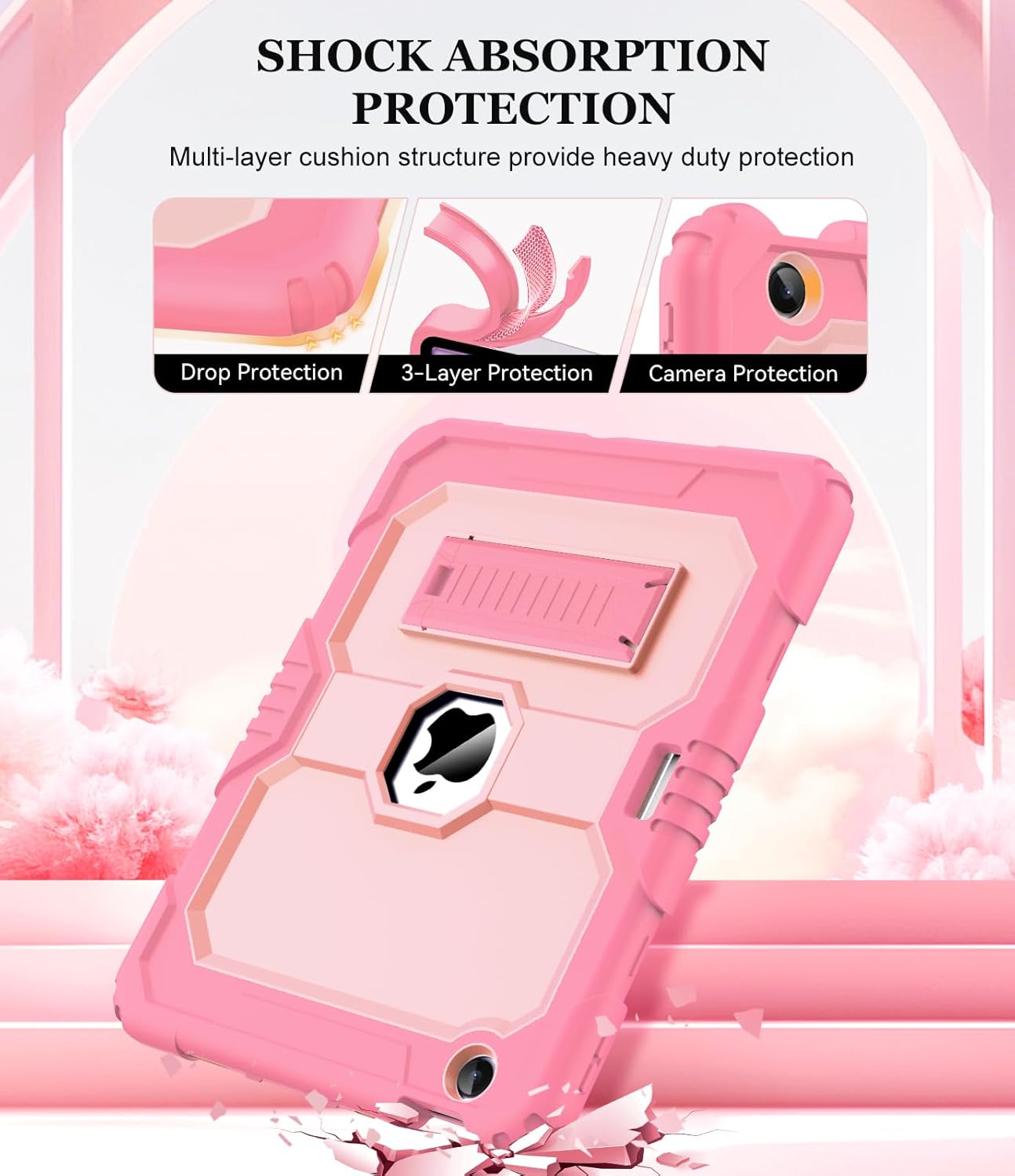 OKP Case for iPad Air 11-inch M2/M3 (2024/2025) (Air 6th), for iPad Air 5th/4th Generation (2022/2020) 10.9'', Heavy Duty Rugged Air 6 5 4 th Gen iPad Cover with Pencil Holder/Stand, Pink+LightPink