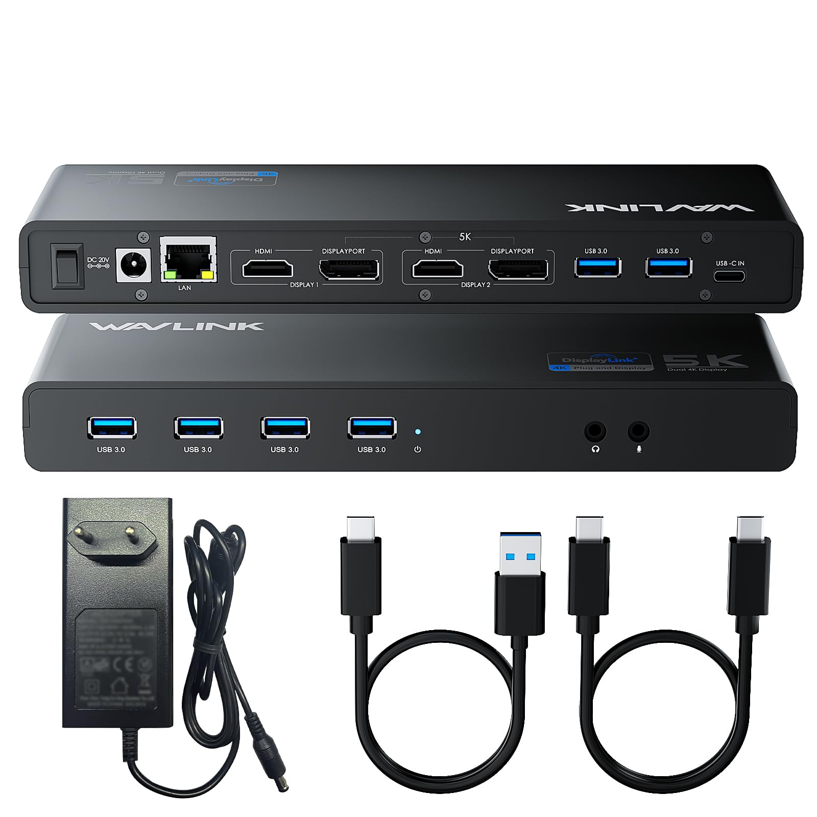 WAVLINK Displaylink Docking station universale USB C con 2 HDMI e DP 65 W PD, Gigabit Ethernet, 6 USB 3.0, audio, microfono, compatibile con Mac OS e Windows