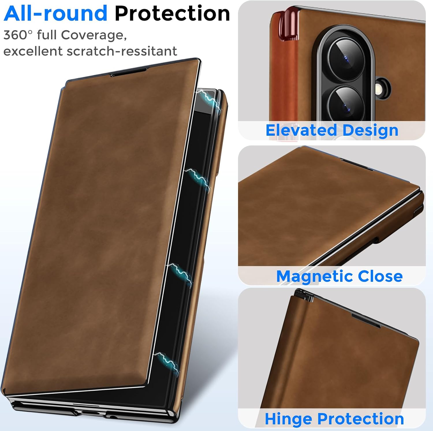 for Samsung Galaxy Z Trifold Case with Rotation Stand, Magnetic Hinge Protection Cover Full Coverage Shockproof Bumper Business PU Leather Protective Case for Galaxy Z Trifold Brown