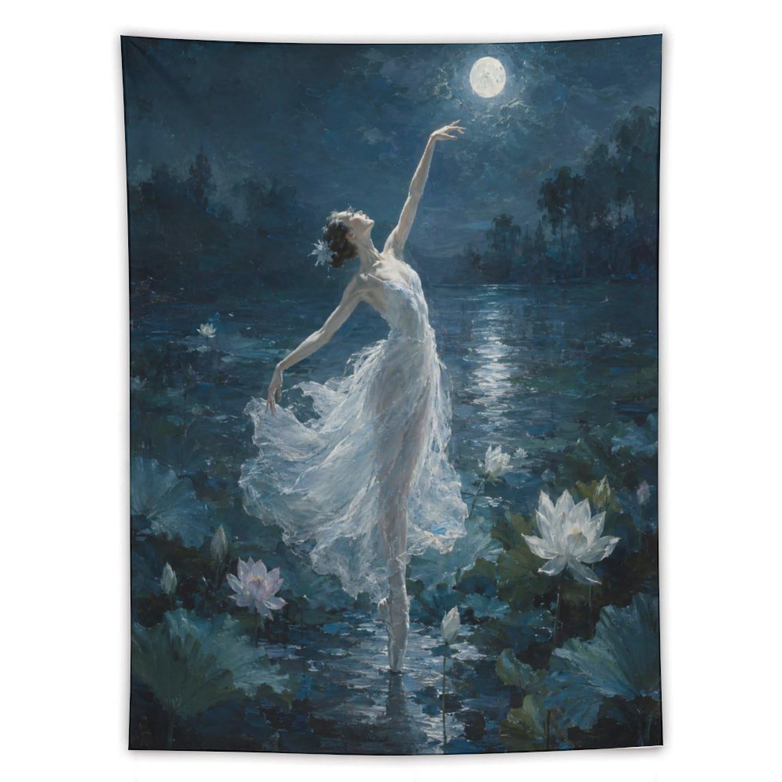 H3B8U2Y5 Ballerina Lotus Moon Wall Tapestry, Impressionist Style, Apartment