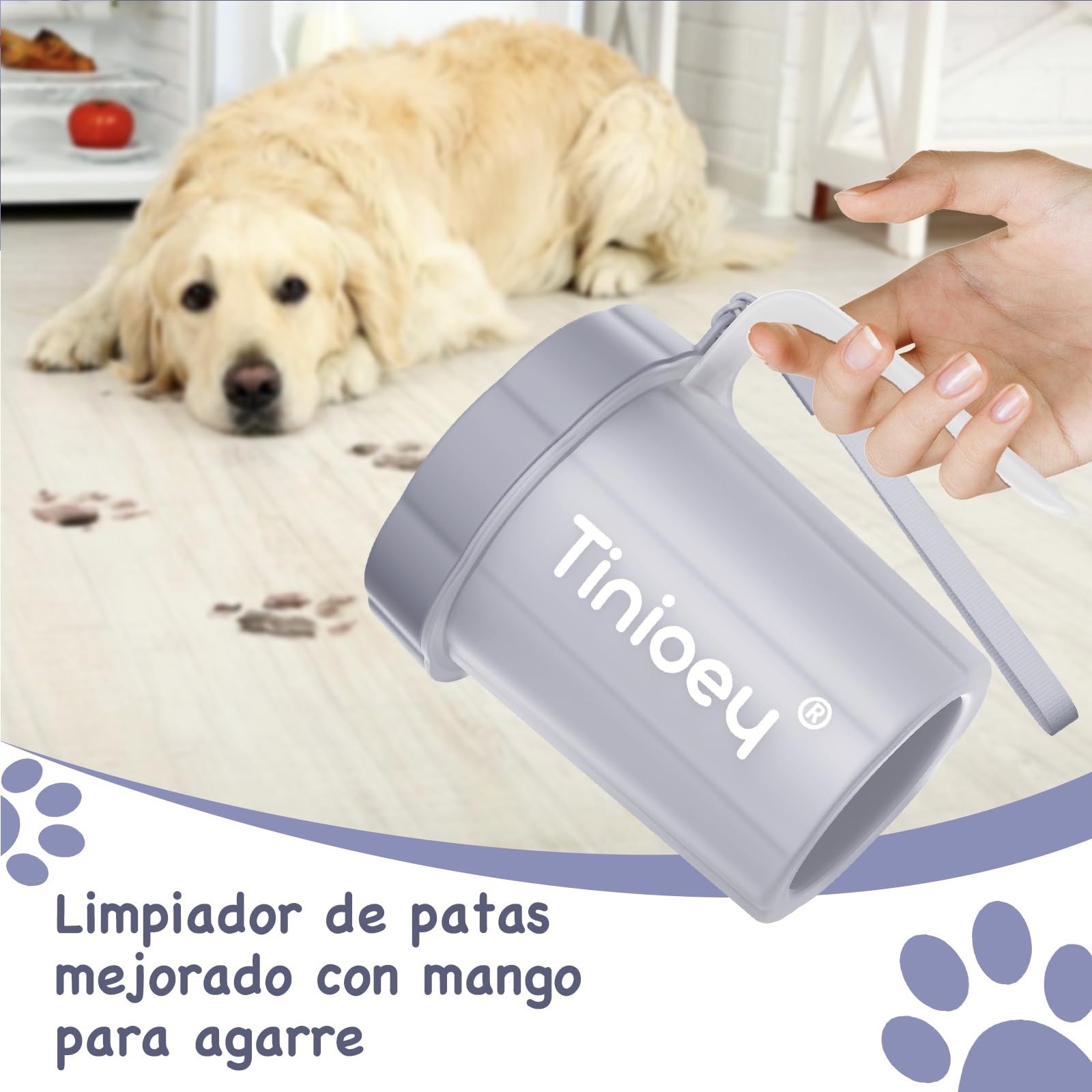 Limpiador Patas Perro de Raza Mediana Pequeña con Mango, Limpiador de Patas de Perros para Limpiar Patas Embarradas, con Cepillo para Perros y Cuatro Toallas Absorbentes (Gris)