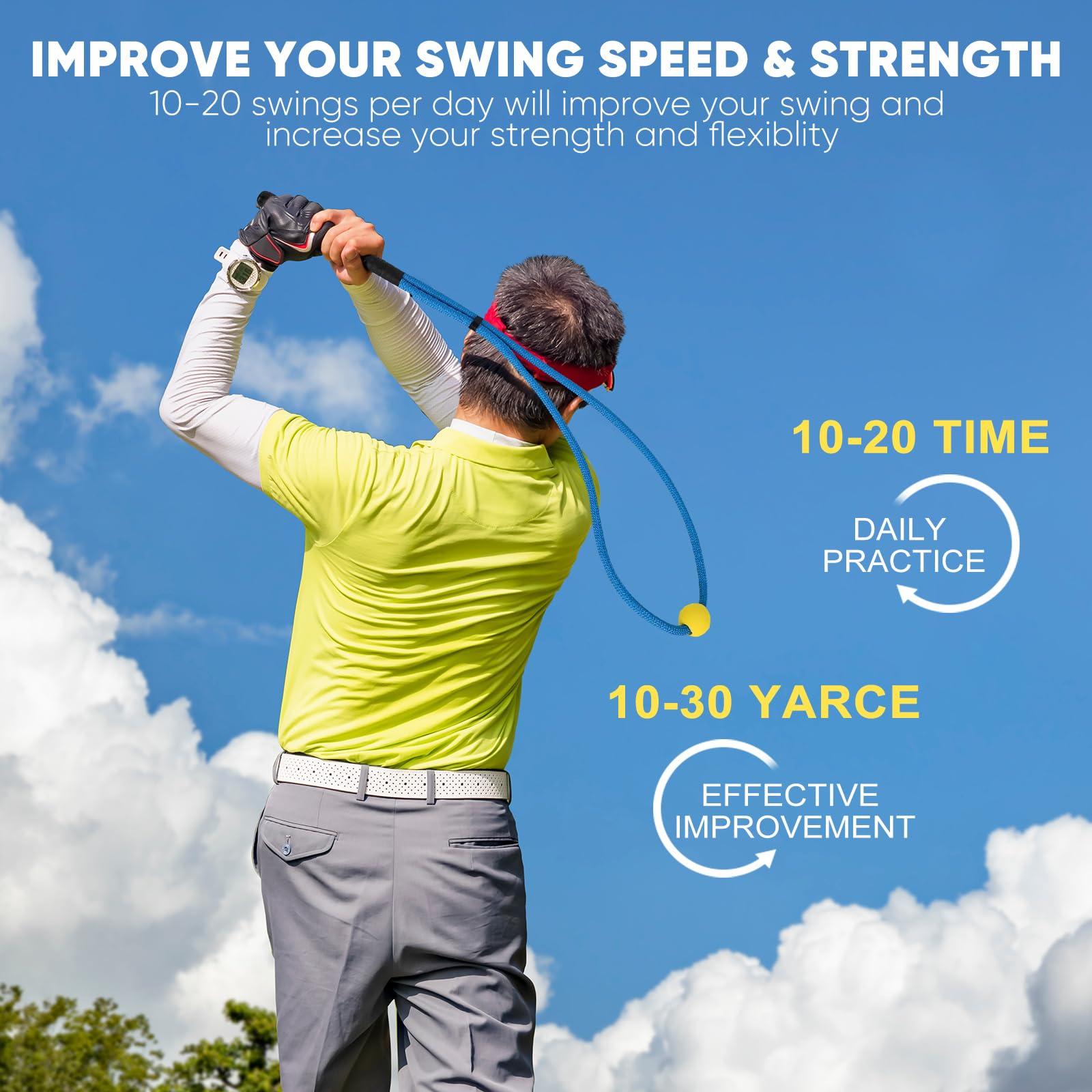 Golf Rope Swing Trainer Professional Golf Swing Rope Training Aid Improved Golfers Swing Speed, Rhythm, Flexibility and Strength Golf Training Aid for Men Women Gift