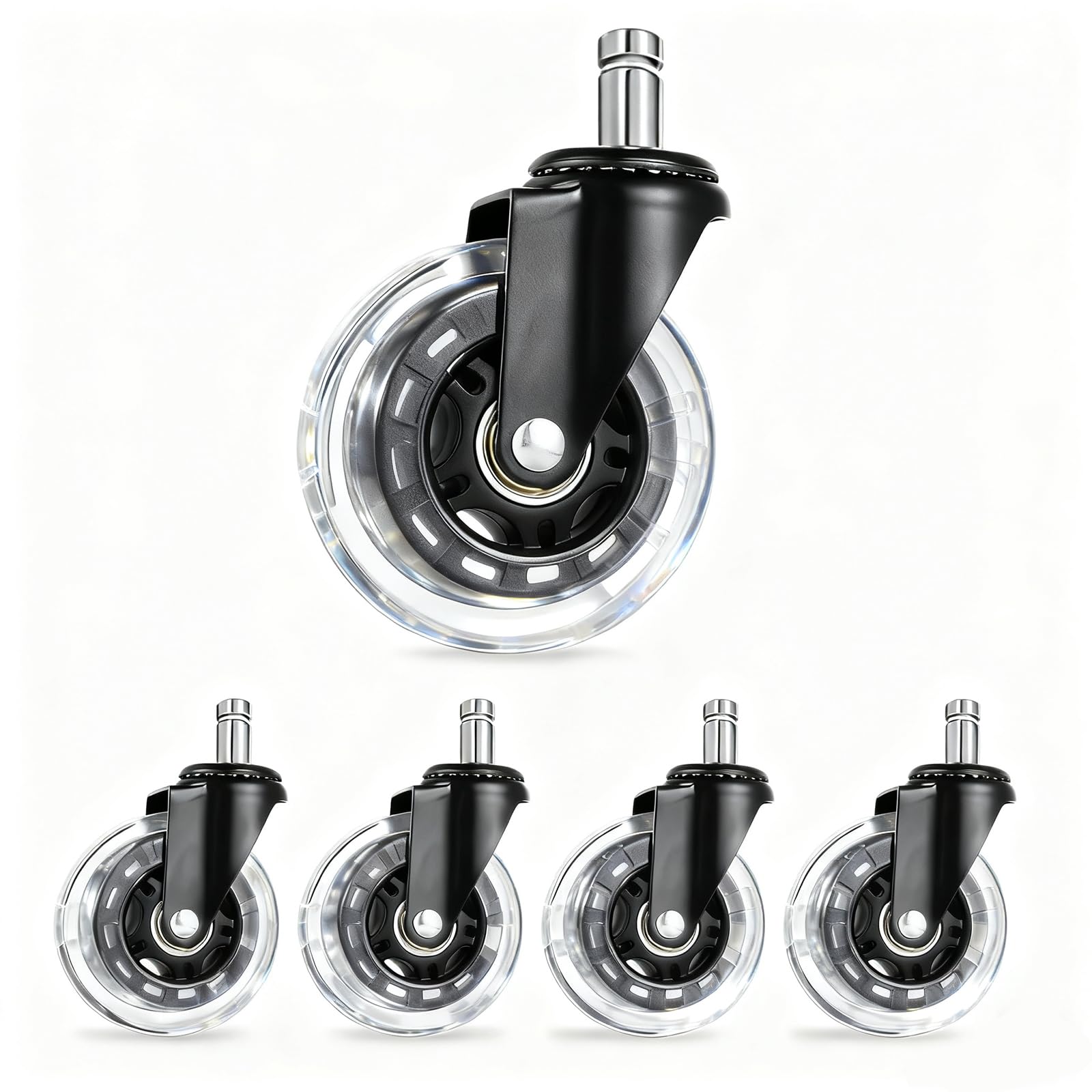 Office Chair Wheels – Swivel Wheels for Office – Rubber Office Chair Wheels 11 x 22 mm, Set of 5 for Hard Floors, Carpet, Parquet, Office Chair and Gaming