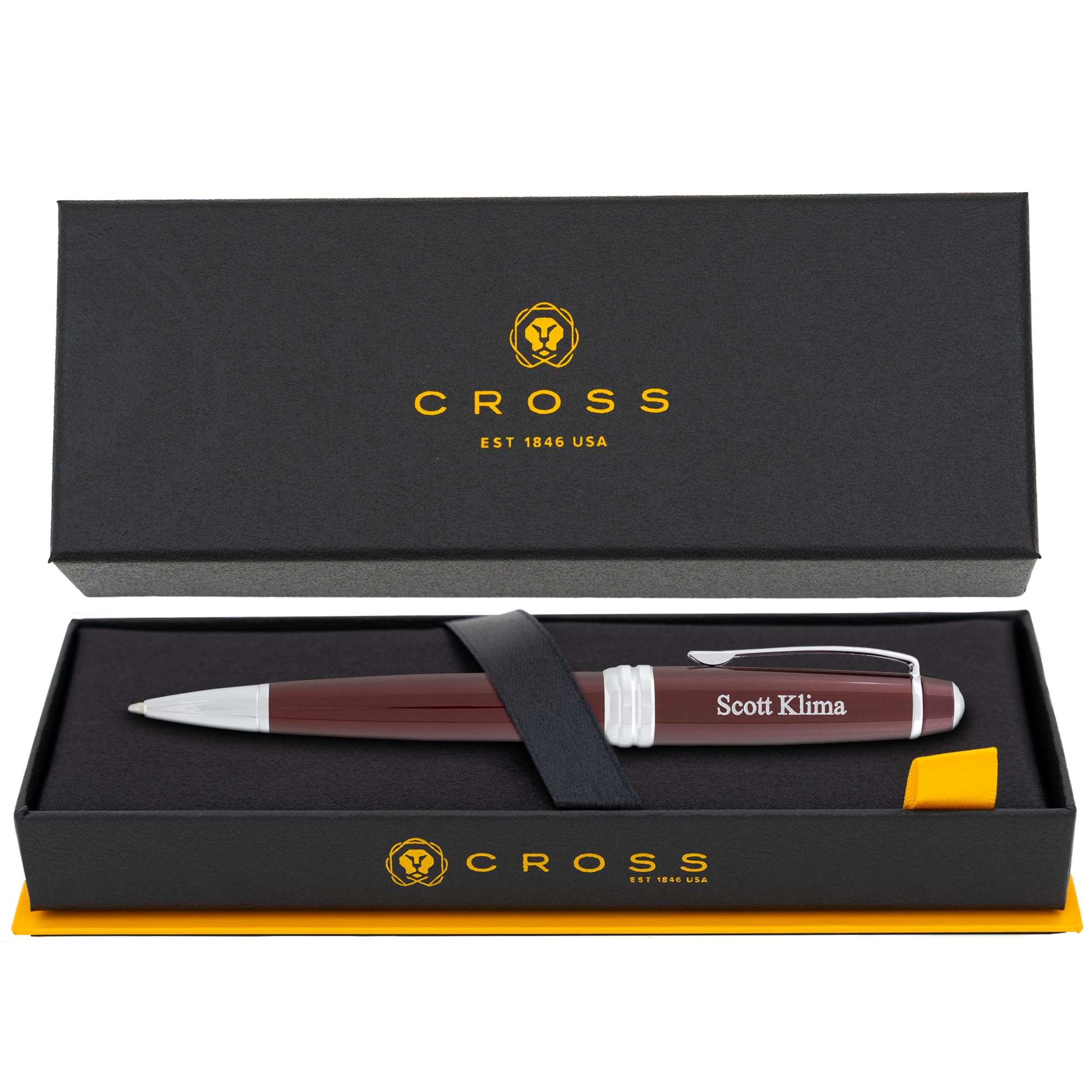 Personalized Cross Bailey Ballpoint Pen - Red Lacquer with Chrome Trim | Luxury Engraved Pen with Custom Engraving & Gift Box | Customized Pens Gift for Men, Women, Students, Black Ink