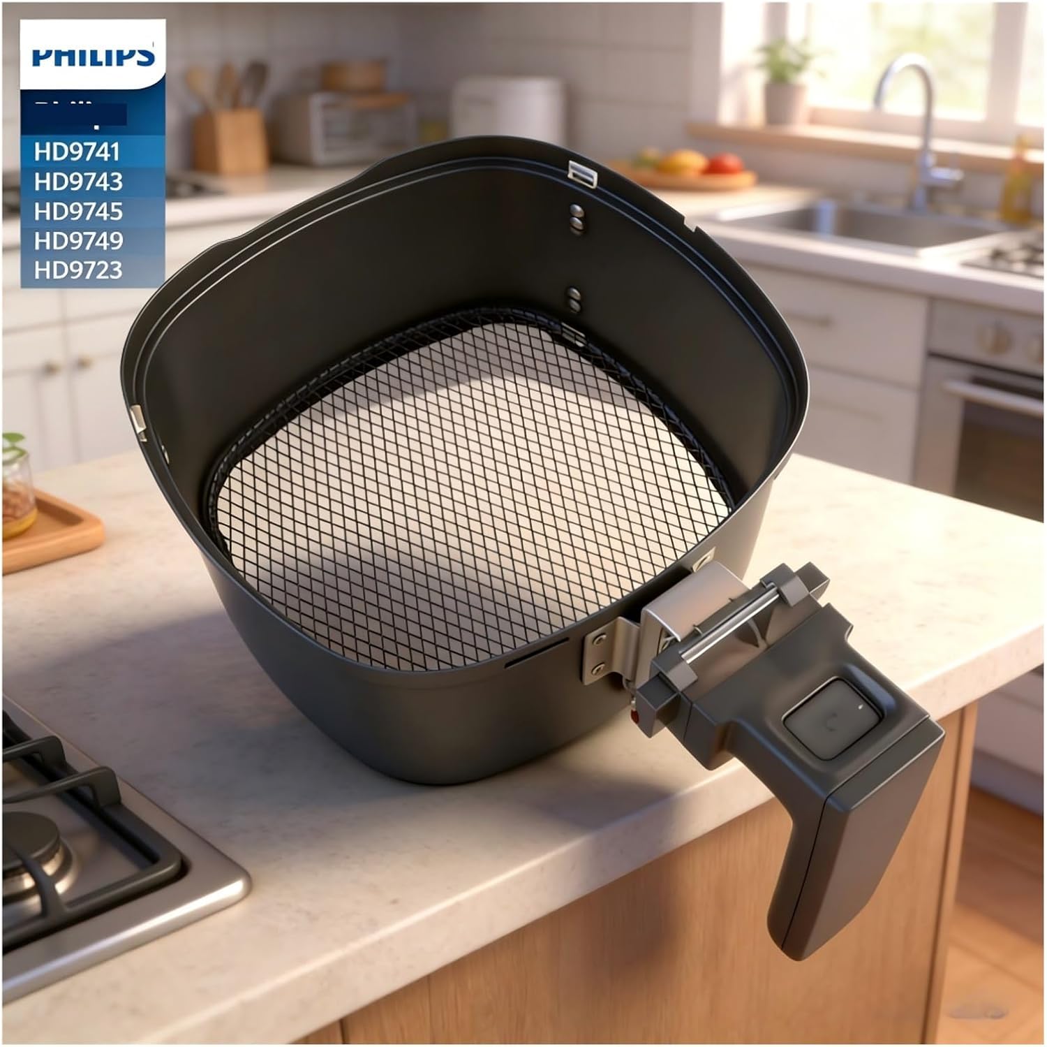 Air Fryer Baking Basket，-(Compatible For Philips)，HD9741 HD9721 HD9743 HD9745 HD9749 HD9742 HD9723，Air Fryer Baking Basket Accessories Replace