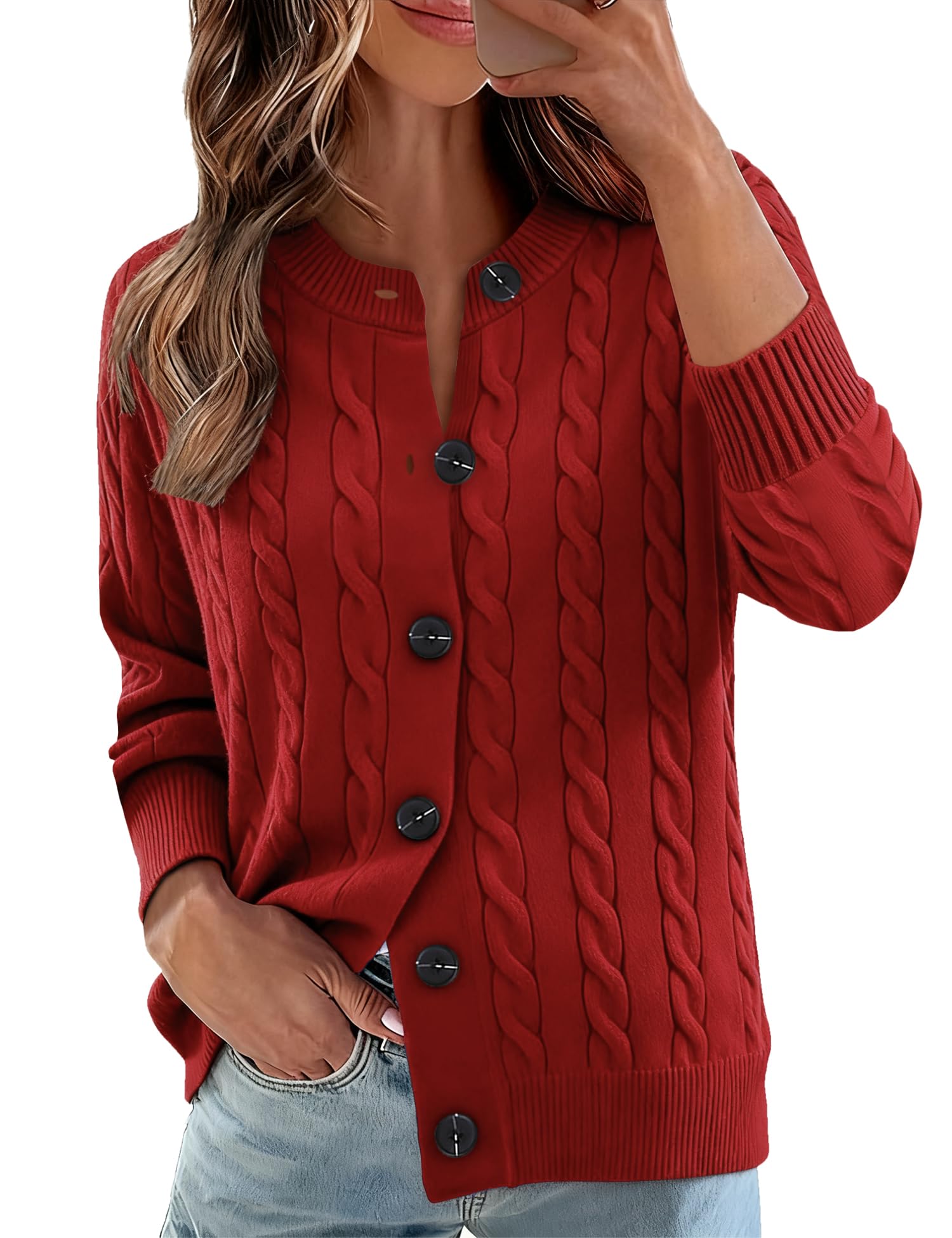 Ivicoer Cardigan Sweaters for Women Cable Knit Long Sleeve Open Front Cardigan Crewneck Trendy Clothes S-XL
