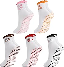 5 Pairs Pilates Socks Non Slip Women Yoga Socks Frill Reformer Pilates Socks for Women Yoga & Pilates Studios, Barre, Dance, Ballet, Gym, Trampoline, Fitness, Home UK 4-7