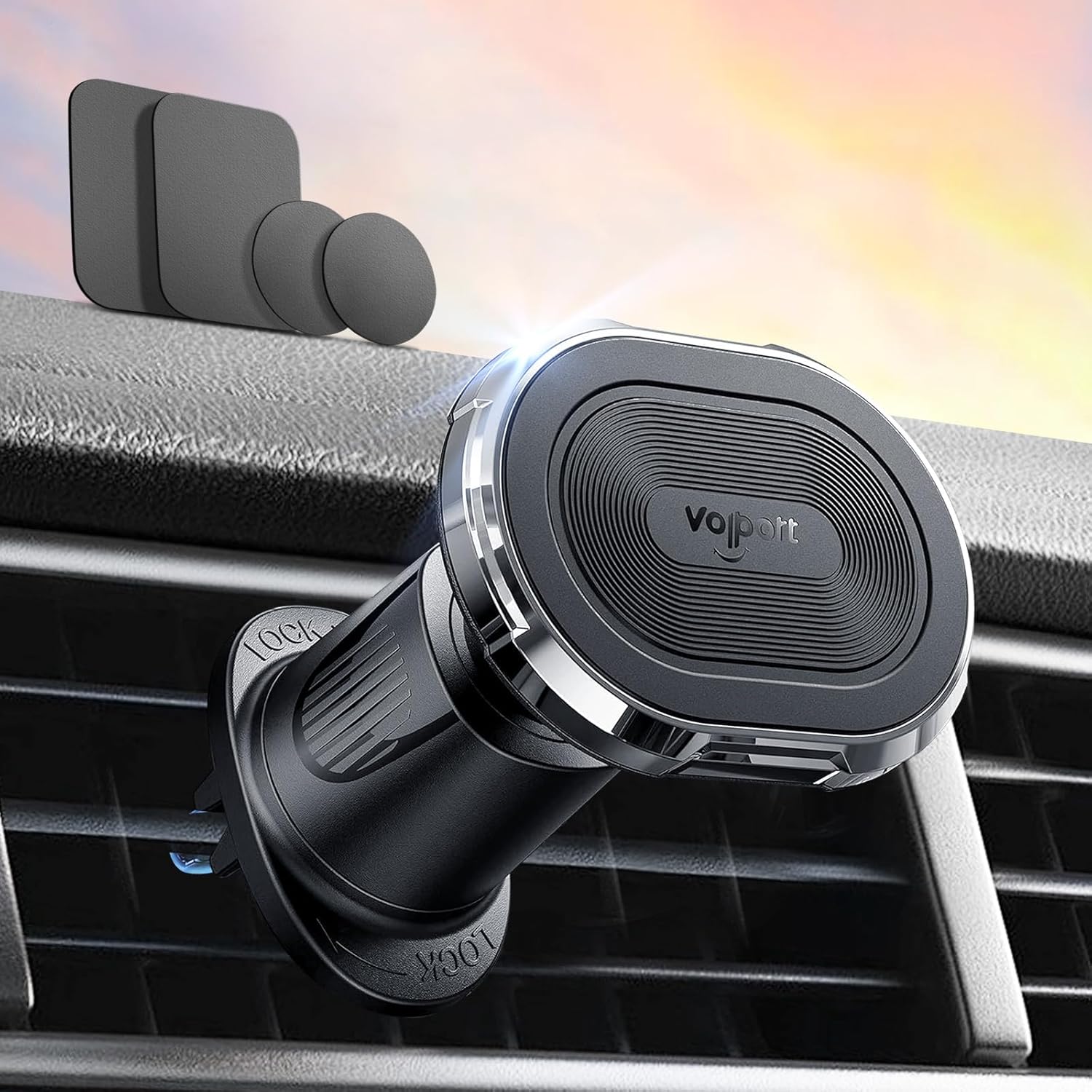 Magnetic Car Mount Air Vent Cell Phone Holder, Universal Vehicle Dash Dashboard Ac Airvent Cellphone Magic Stand with Clip Hook, for iPhone 16 15 Samsung Lenovo Google etc