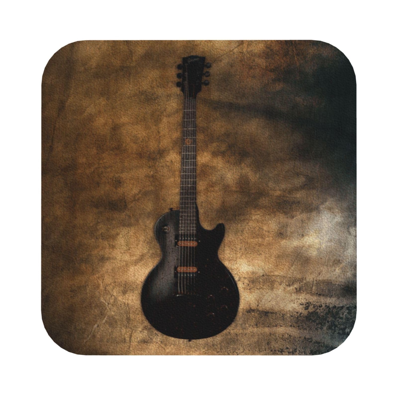 Musical Guitar PU Leather Coasters Set of 6 Square Drink Coasters