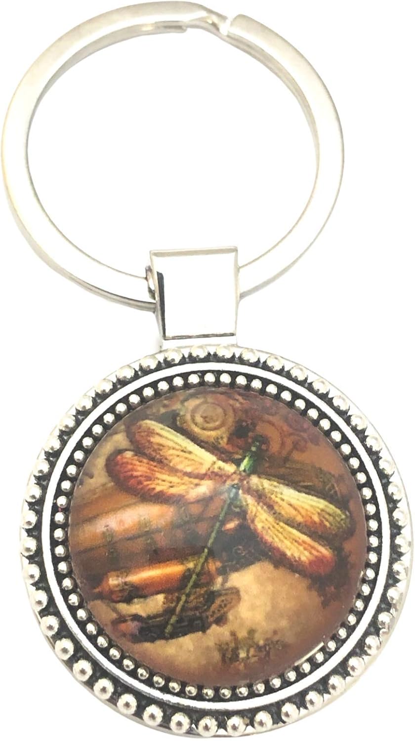 Jill's Beaded Knit Bits Steampunk Dragonfly Keychain Charm for Handbags Key Fob