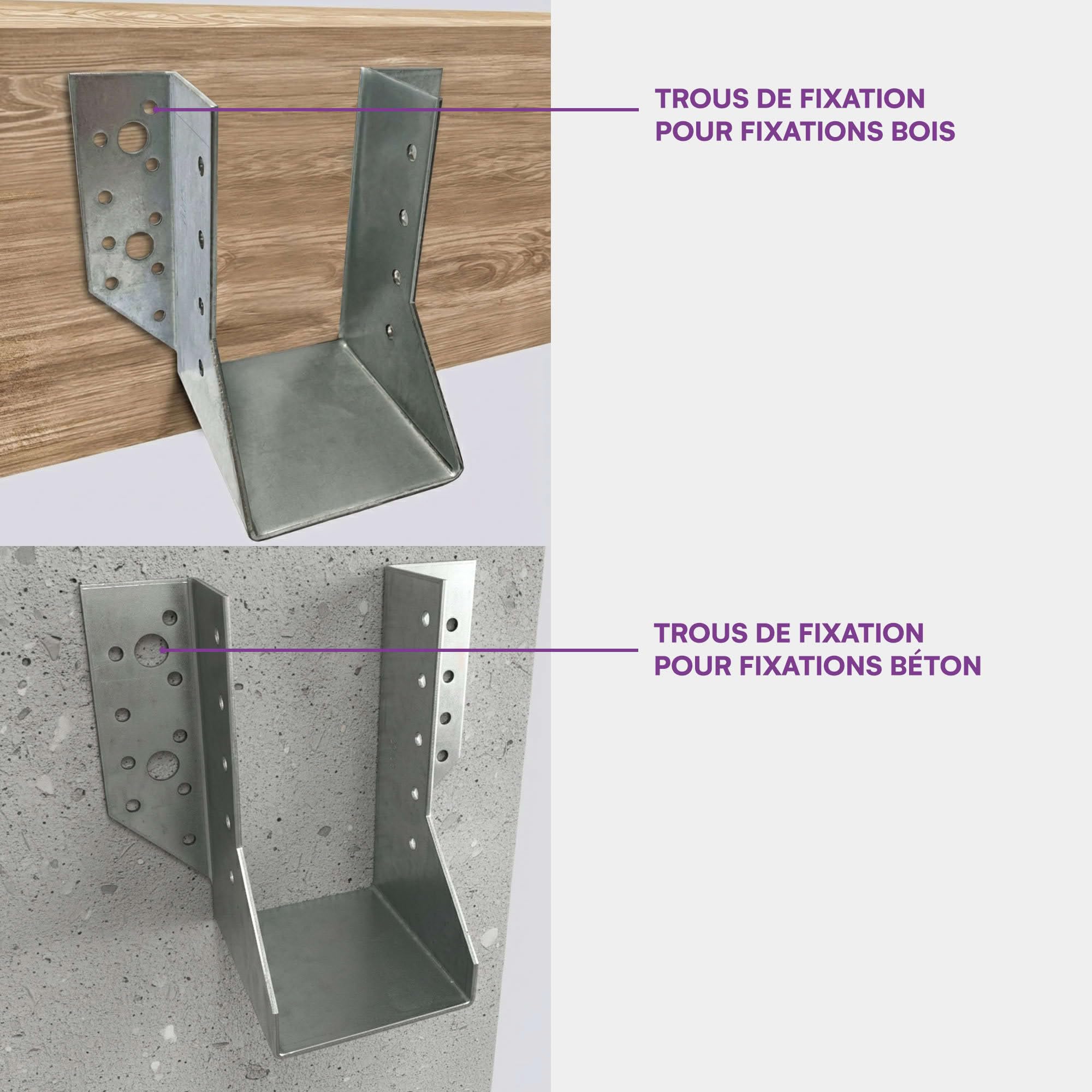 10 sabots de charpente à ailes extérieures - Connecteurs de poutres - Acier galvanisé - Larg 64 x Ht 130 mm - Fabriqué en Europe