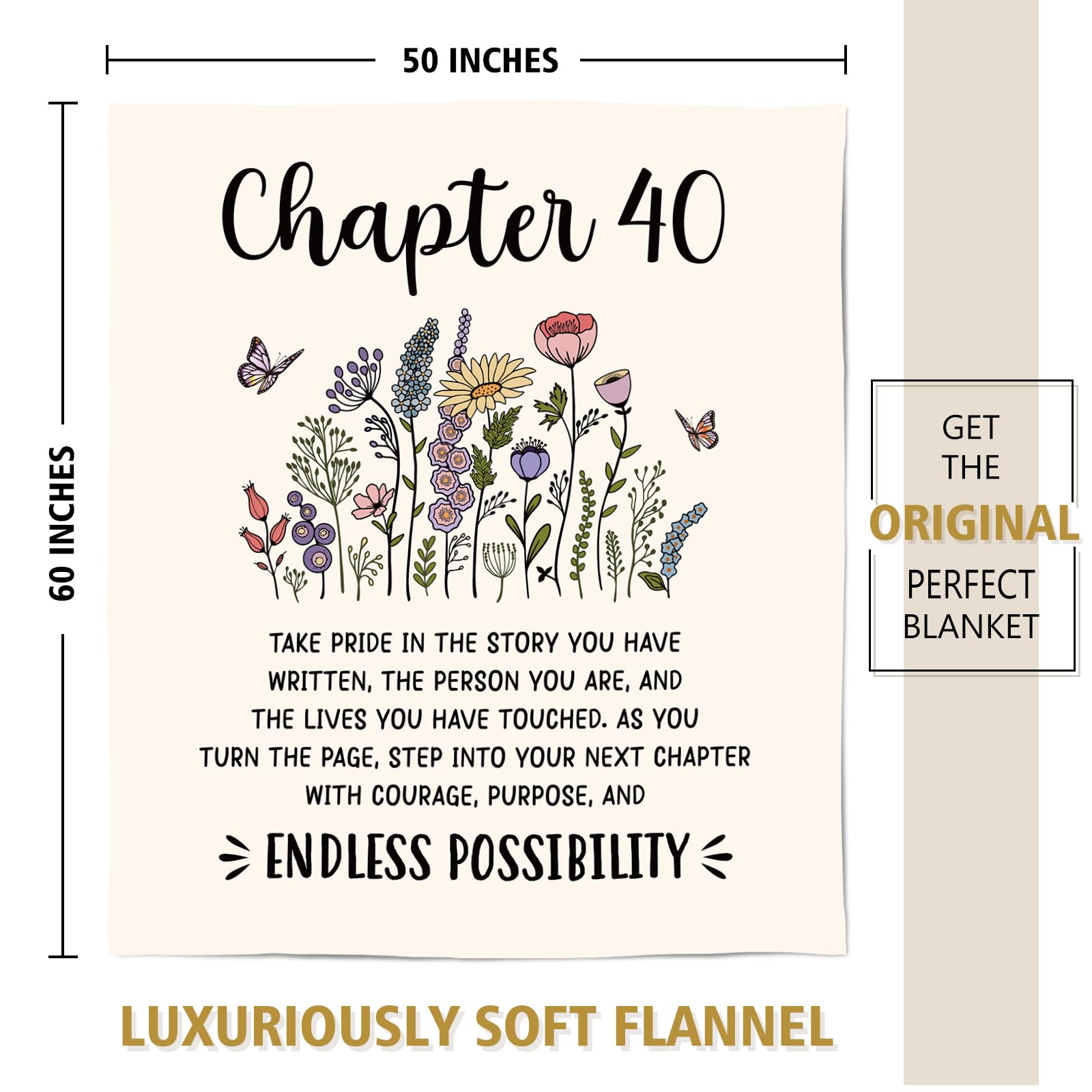 Afterprints 40th Birthday Gifts Women, Chapter 40 Blanket Gift for Her, 40 Year Old Birthday Gifts for Women, Friend, Sister, Mom, 1986 Bday Gift, Turning 40 Throw Blankets 50'' x 60''