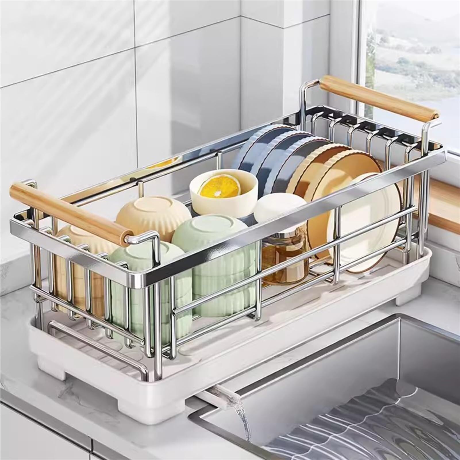 SaryEdge Dish Drying Rack, Stainless Steel Dish Racks Multifunctional Dish Rack Compact Dish Drainer Space-Saving For Kitchen Counter,