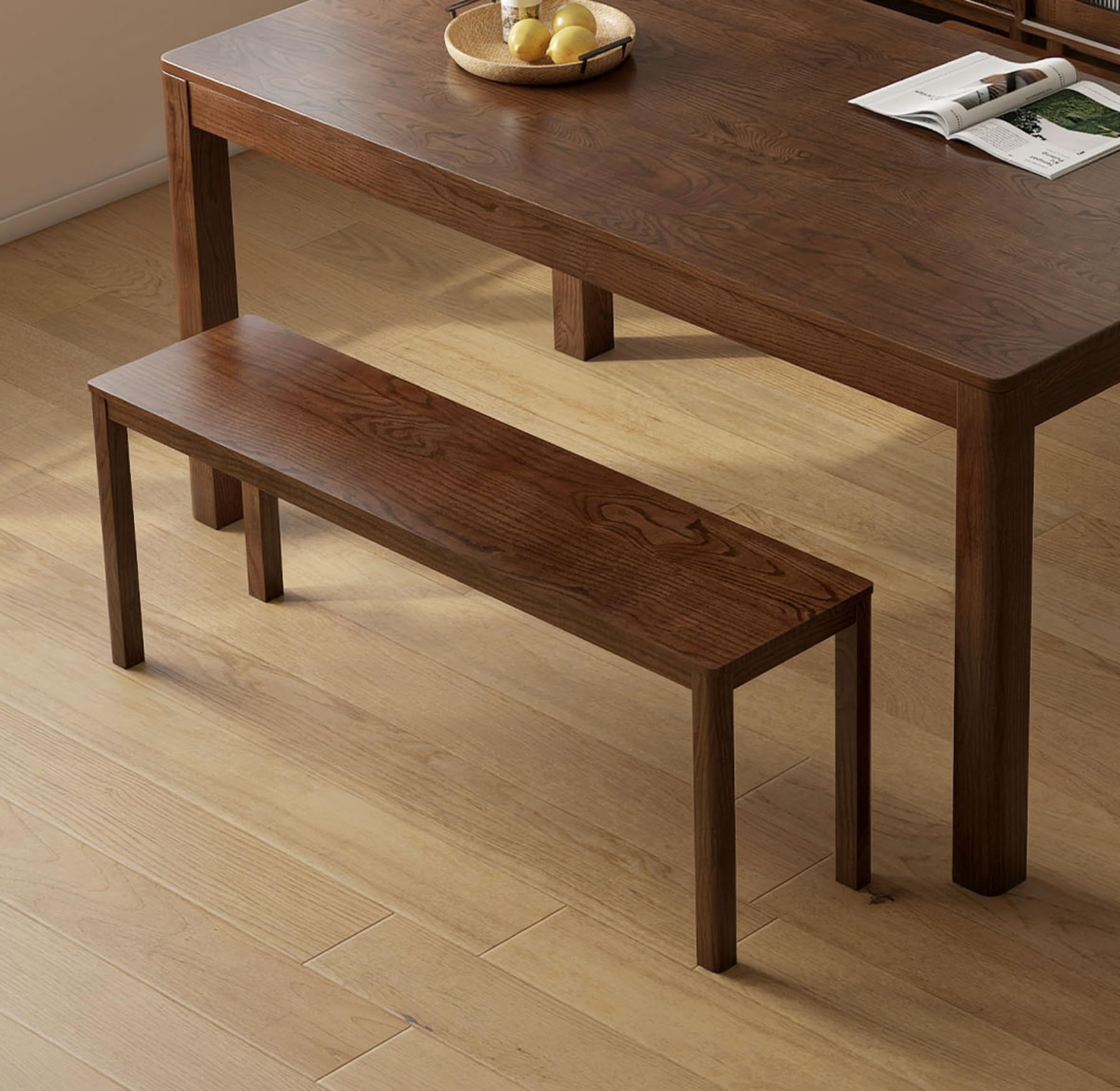 100% Solid Oak Dining Bench, Walnut Rectangle Wood Bench for End of Bed, Entryway Benches for Kitchen, Living Room, Entryway, Hallway, Dining Room (47.2'')