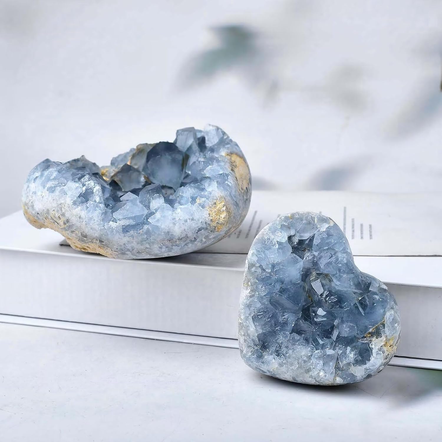 Extra Large Blue Celestite Geode Heart Healing Crystal Stone Collection Mineral Specimen with Stand Home Office Decor 0.8-1.3 Pound