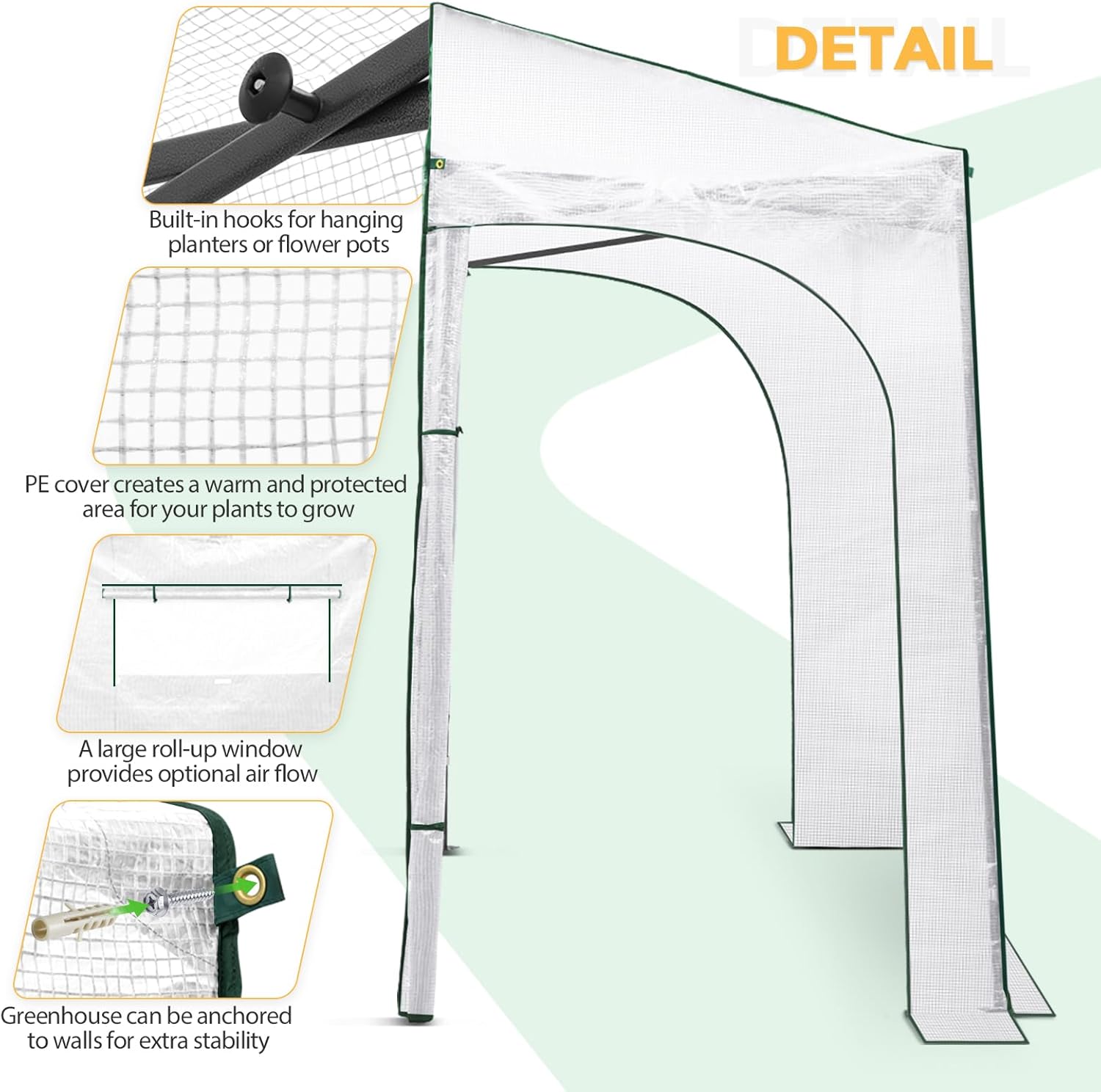 EAGLE PEAK 9x4 Portable Walk in Greenhouse, Pop Up Indoor Outdoor Greenhouse, Green House Kit with Zippered Roll-Up Doors and Windows, Lean-to Design, PE Cover, Clear/White