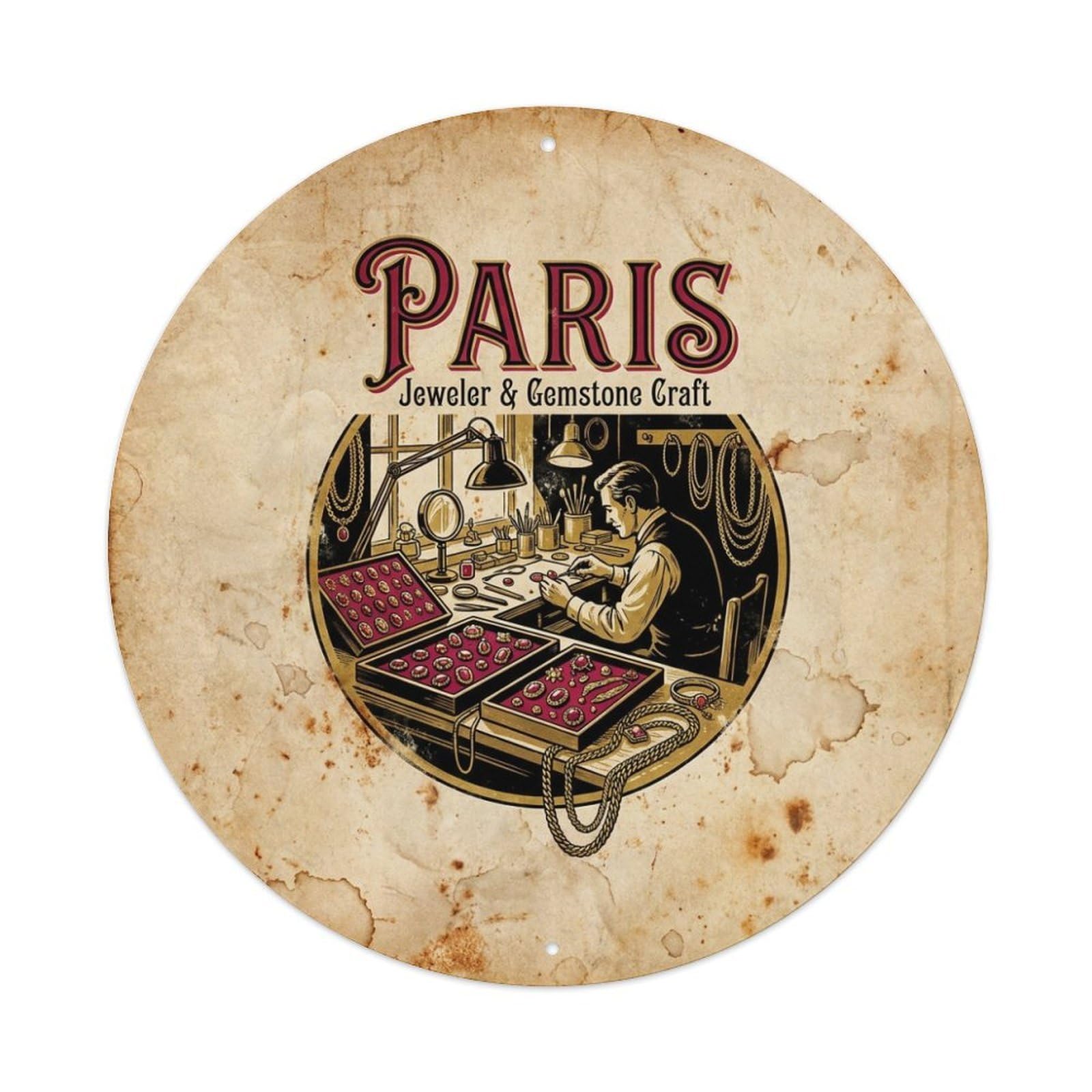 Olhnbad Style Paris Craft Culture Jeweler Gemstone Travel Classic Metal Tin Sign