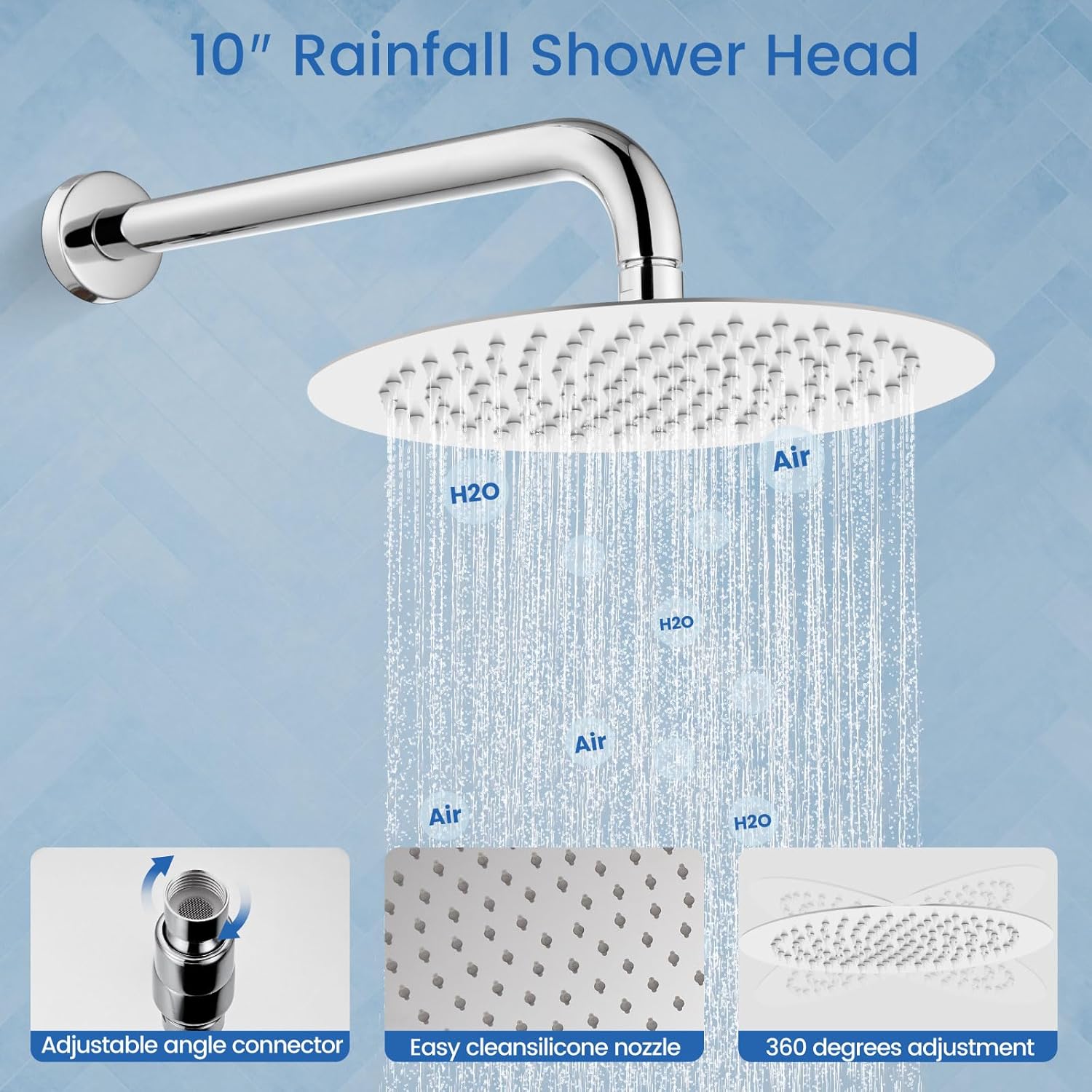 Airuida Shower System with Tub Spout – Wall Mount 3-Function Tub and Shower Faucet Combo,10-Inch Round Rainfall Showerhead,Handheld Shower & Rotatable Tub Spout,Rough-In Valve,Chrome Polish