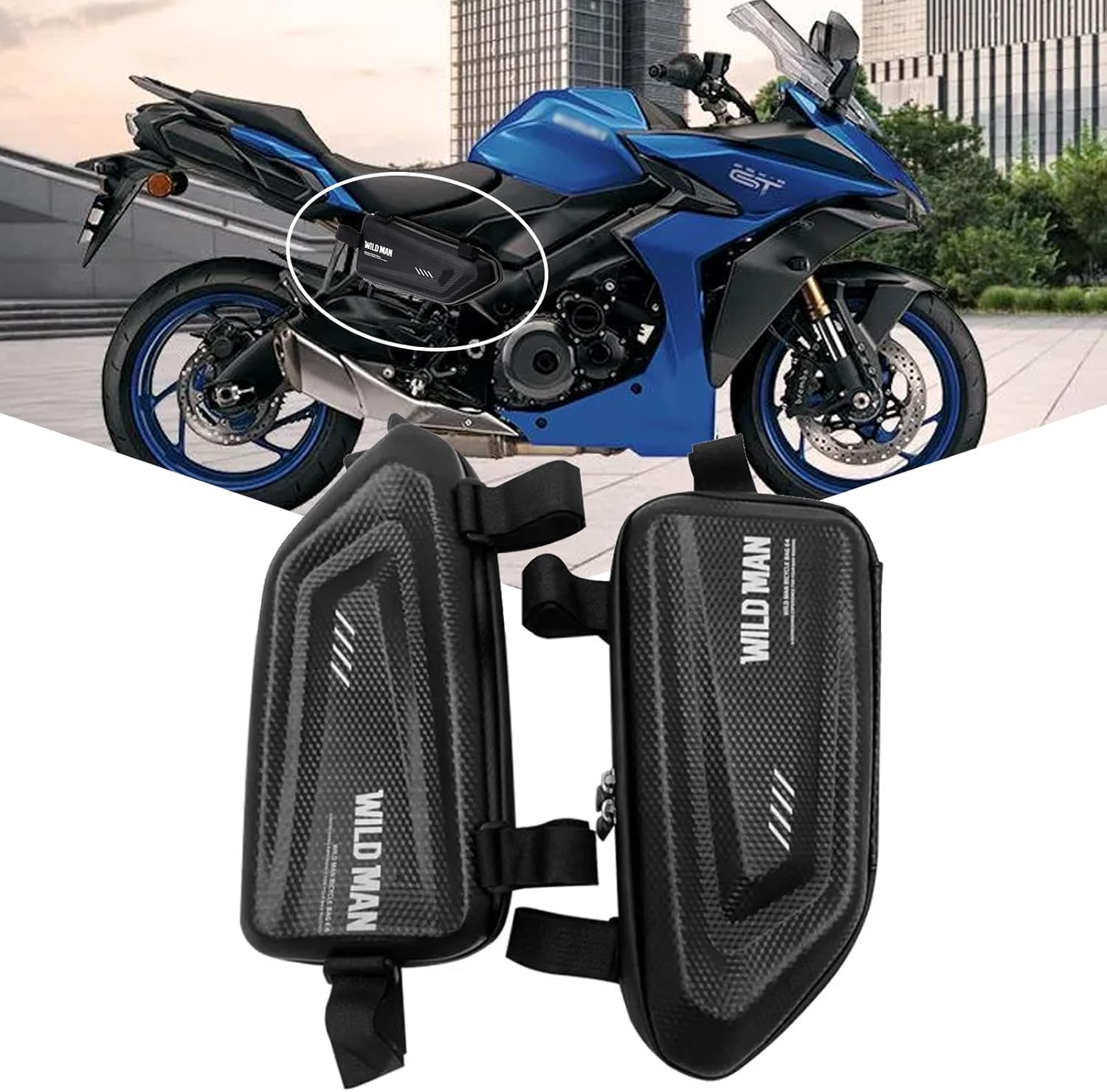 FOR GSX-S1000GT GSX S1000GT S1000 GT 2021-2024+ Motorcycle Accessories: Motorcycle Side Bag, Triangle Hard Shell Bag, Waterproof, Black, Adjustable Strap, Frame Mount, EVA+PU Material