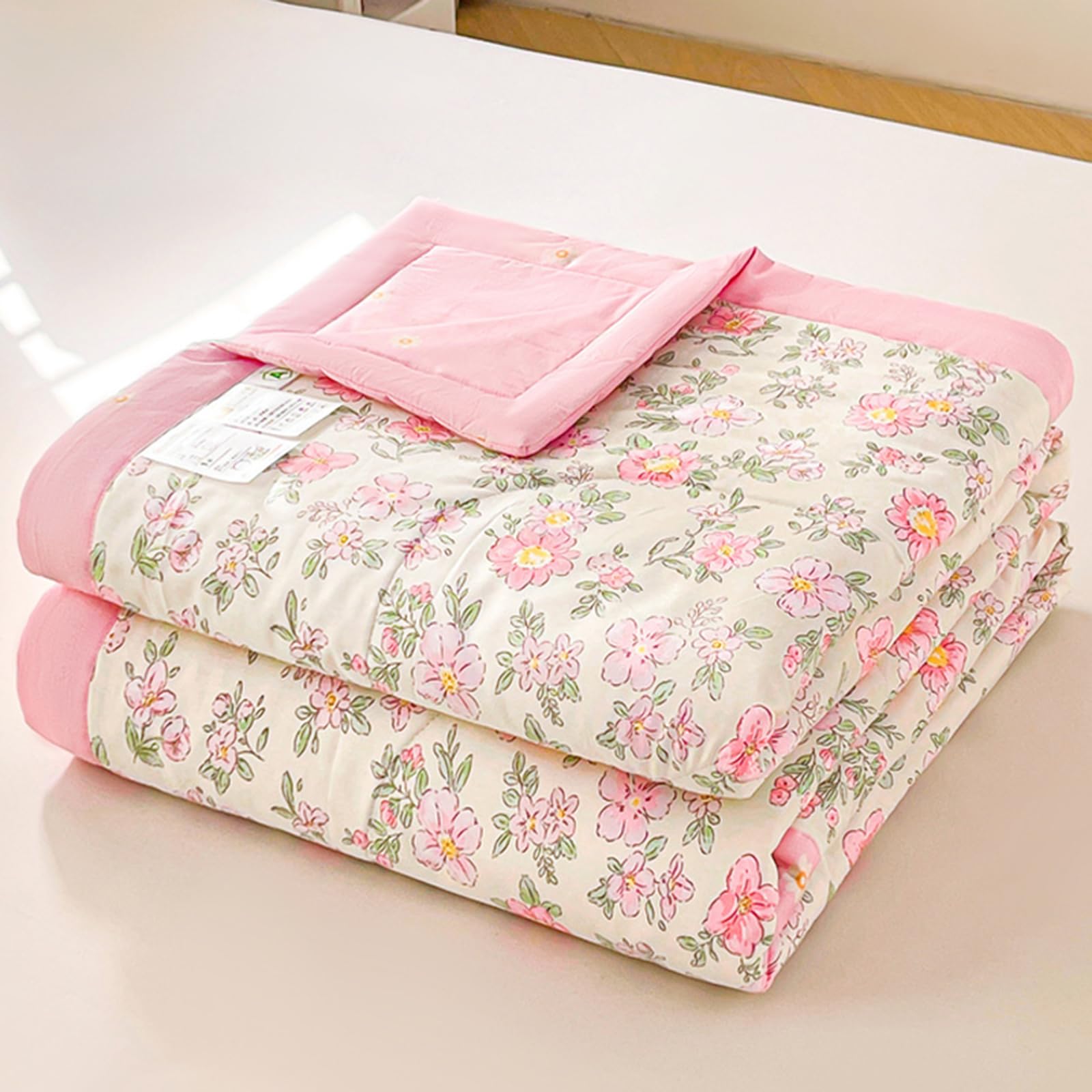 Zcxryfl Pink Thin Cool Quilts Summer Quilt Washable Duvet, For Single/Double/Sofa Throw/Lunch Break Blanket/Student Dormitory/Hot Nights, Interior Exterior Cotton(King: 200X230cm,)