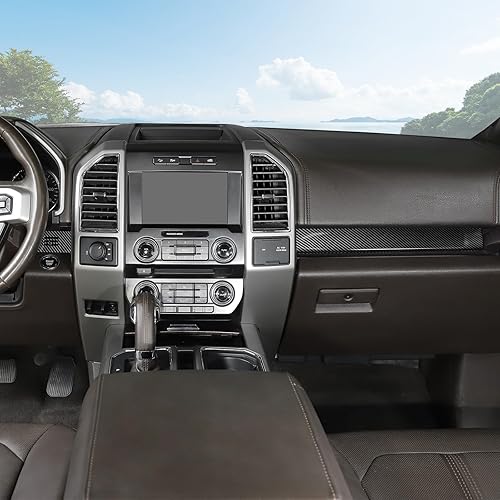 Miniatura 5 de Jimen Compatible con Ford F150 2015-2020, 4 piezas de cubierta de tablero de consola central, accesorios interiores (fibra de carbono)