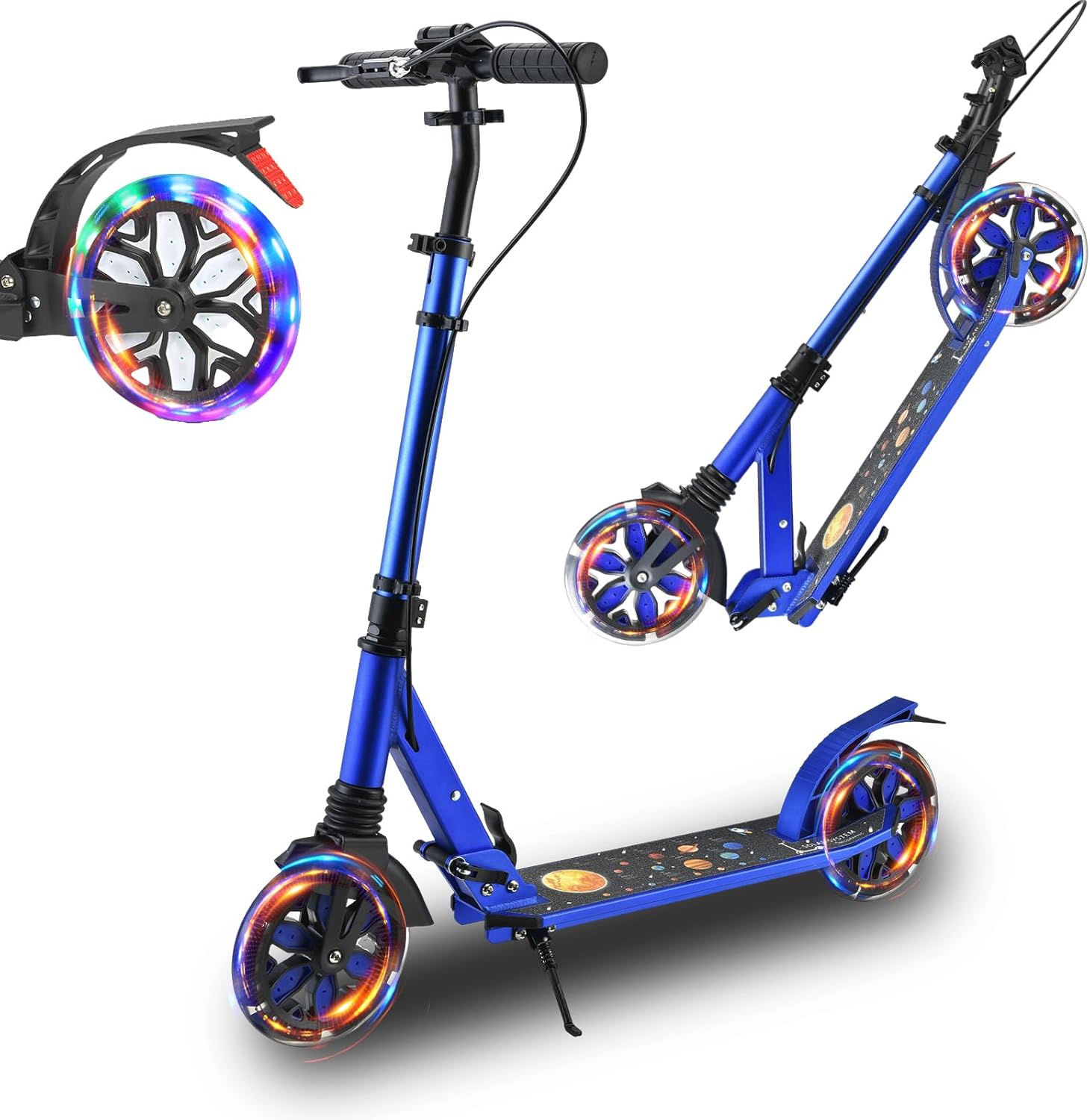 Adult Scooter for Kids, Teens, and Adults, LED 8-inch Big Wheels Commuter Scooters, Sport Folding Kick Scooter, with Kickstand, 4 Adjustable Levels. Bearing ABEC9, Max Load 240 LBS.