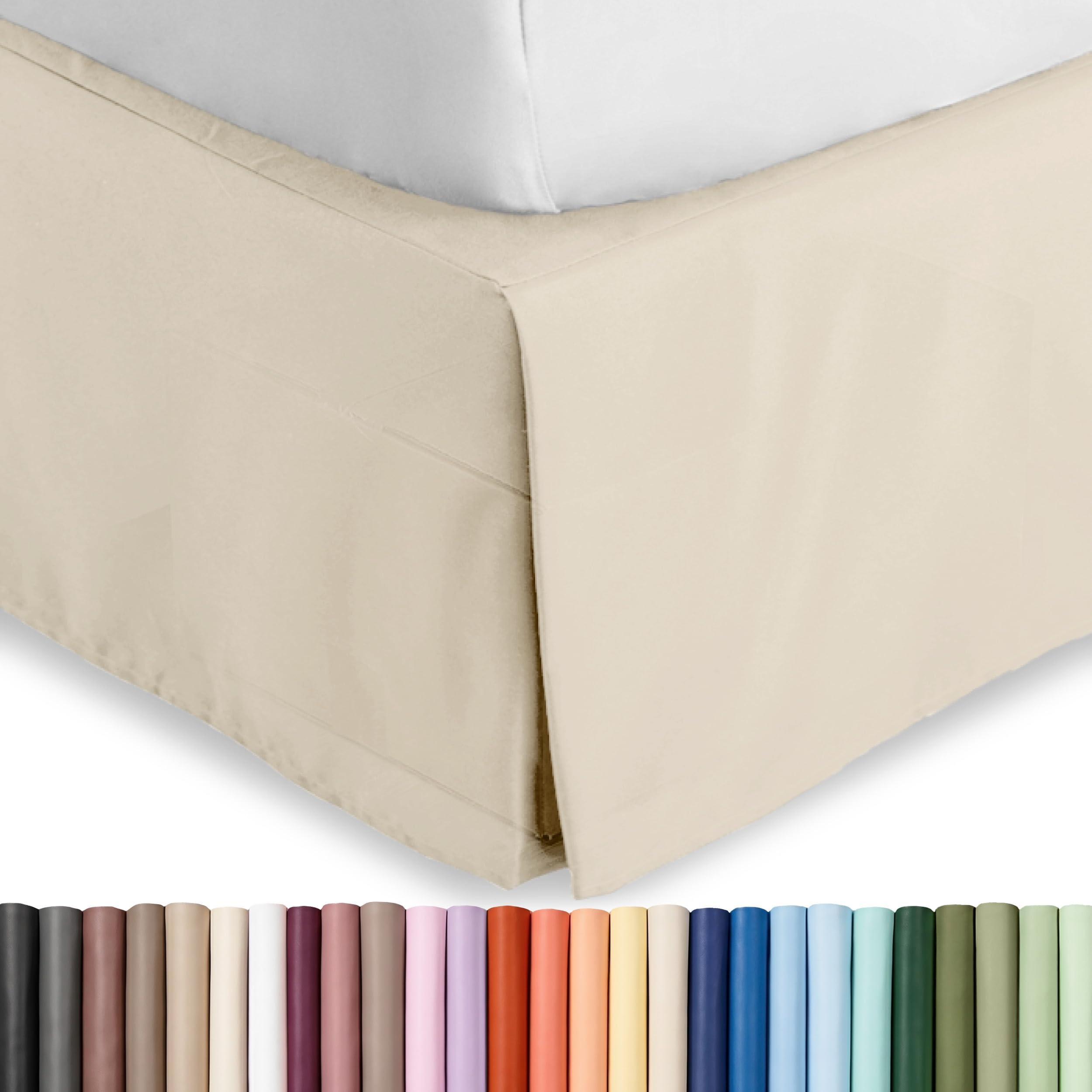Bare Home Bed Skirt Double Brushed Premium Microfiber, 15-Inch Tailored Drop Pleated Dust Ruffle, 1800 Ultra-Soft Collection, Shrink and Fade Resistant (Queen, Sand)