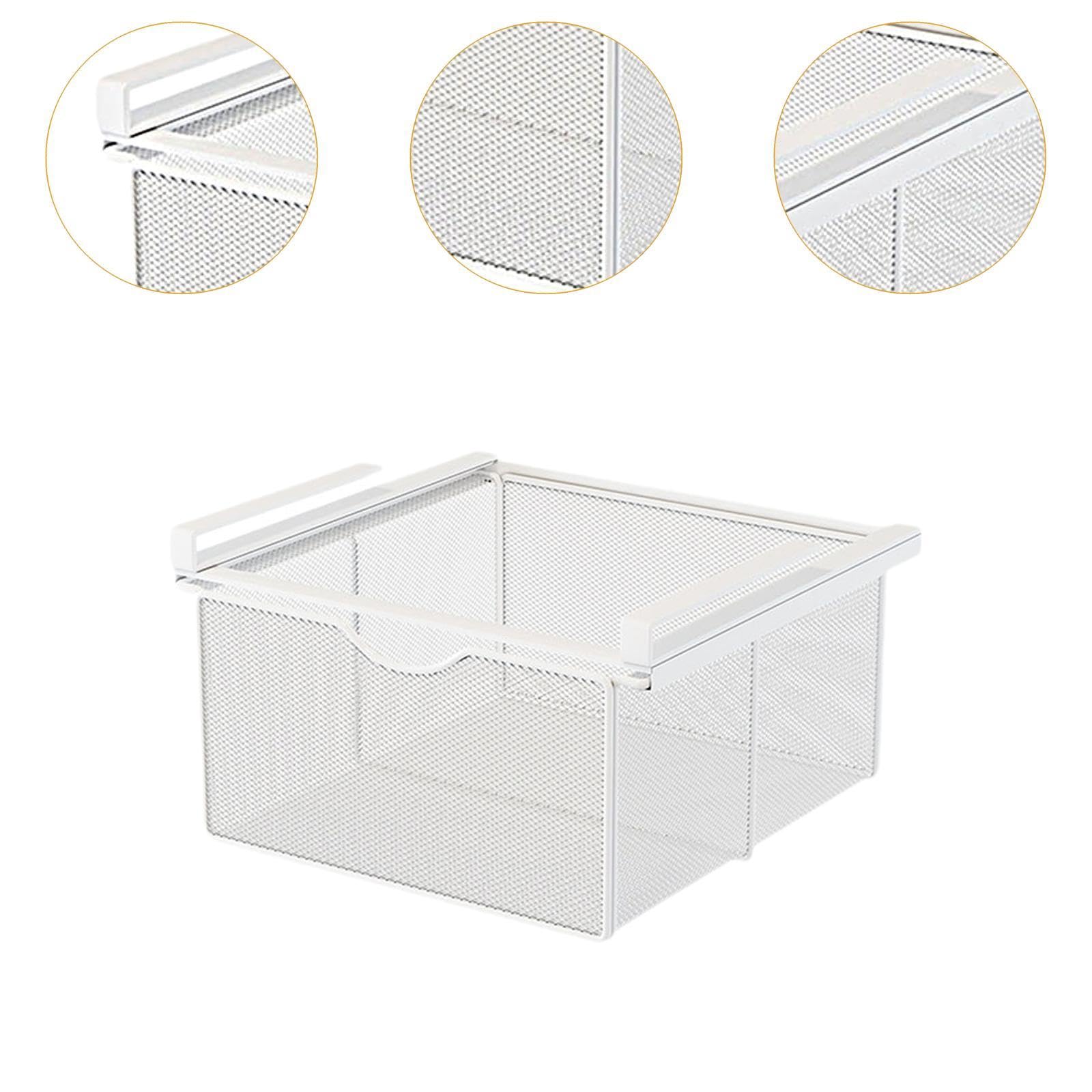 perfk Cajón extraíble Colgante para Armario, Cesta de Almacenamiento de Malla Resistente, Cesta Deslizante Debajo del Estante para encimera de gabinete de, Blanco