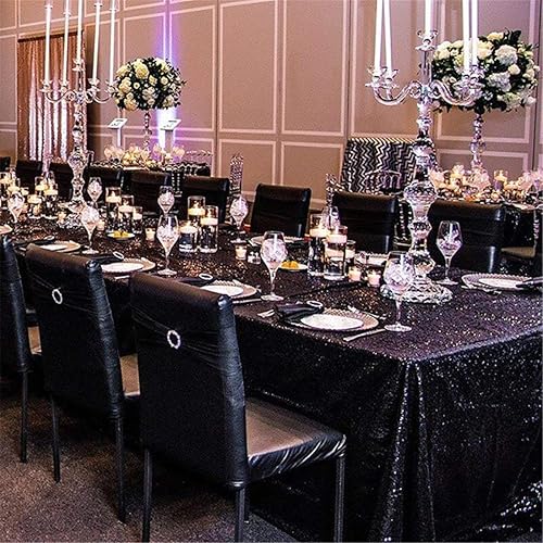 Miniatura 2 de Fanqisi Mantel de lentejuelas negras de 50 x 102 pulgadas para decoración de mesa de cumpleaños, graduación, boda, cocina, mesa de comedor