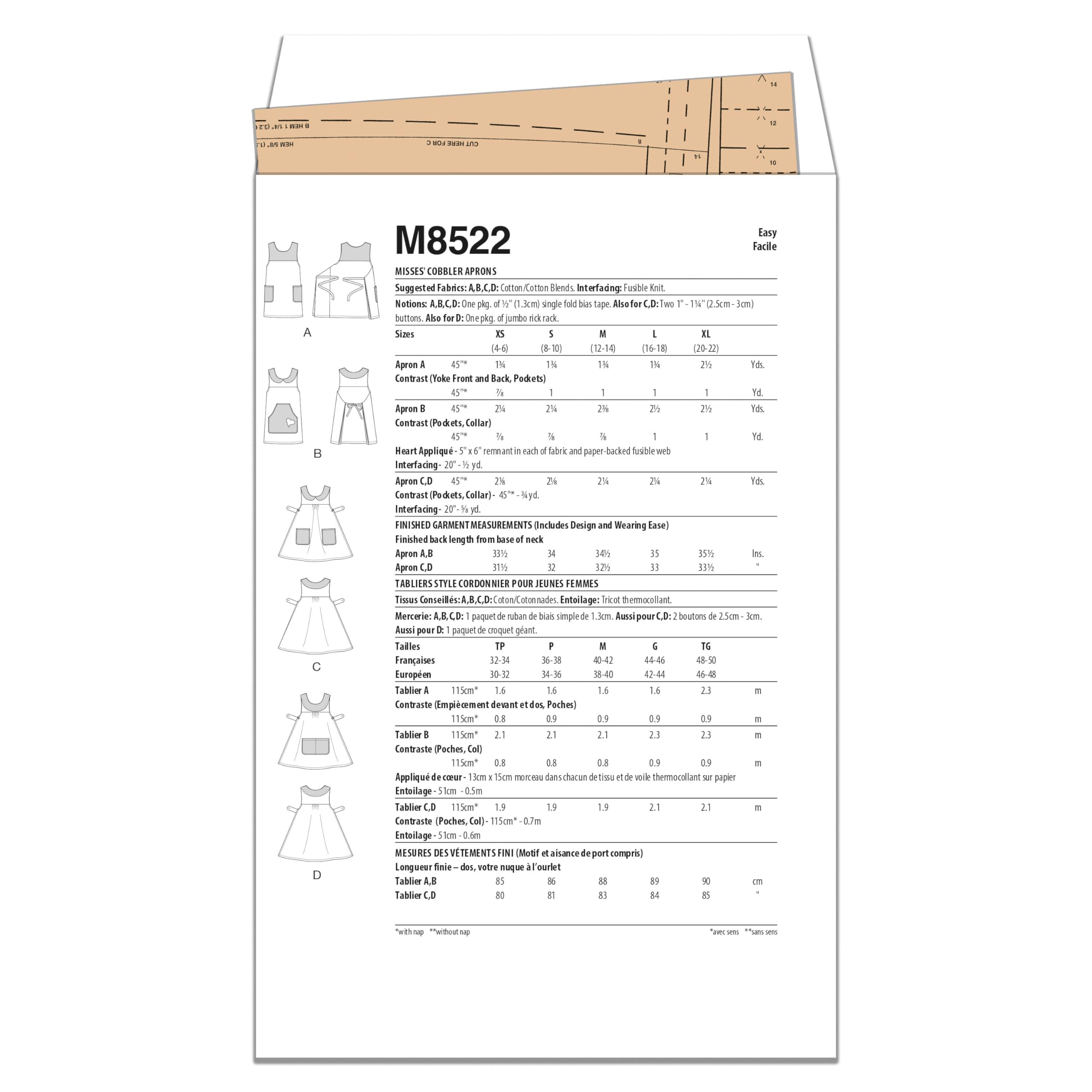 MCCALLS Sewing Pattern M8522A Misses' Cobbler Aprons A (XS-S-M-L-XL), Multicoloured - Image 2