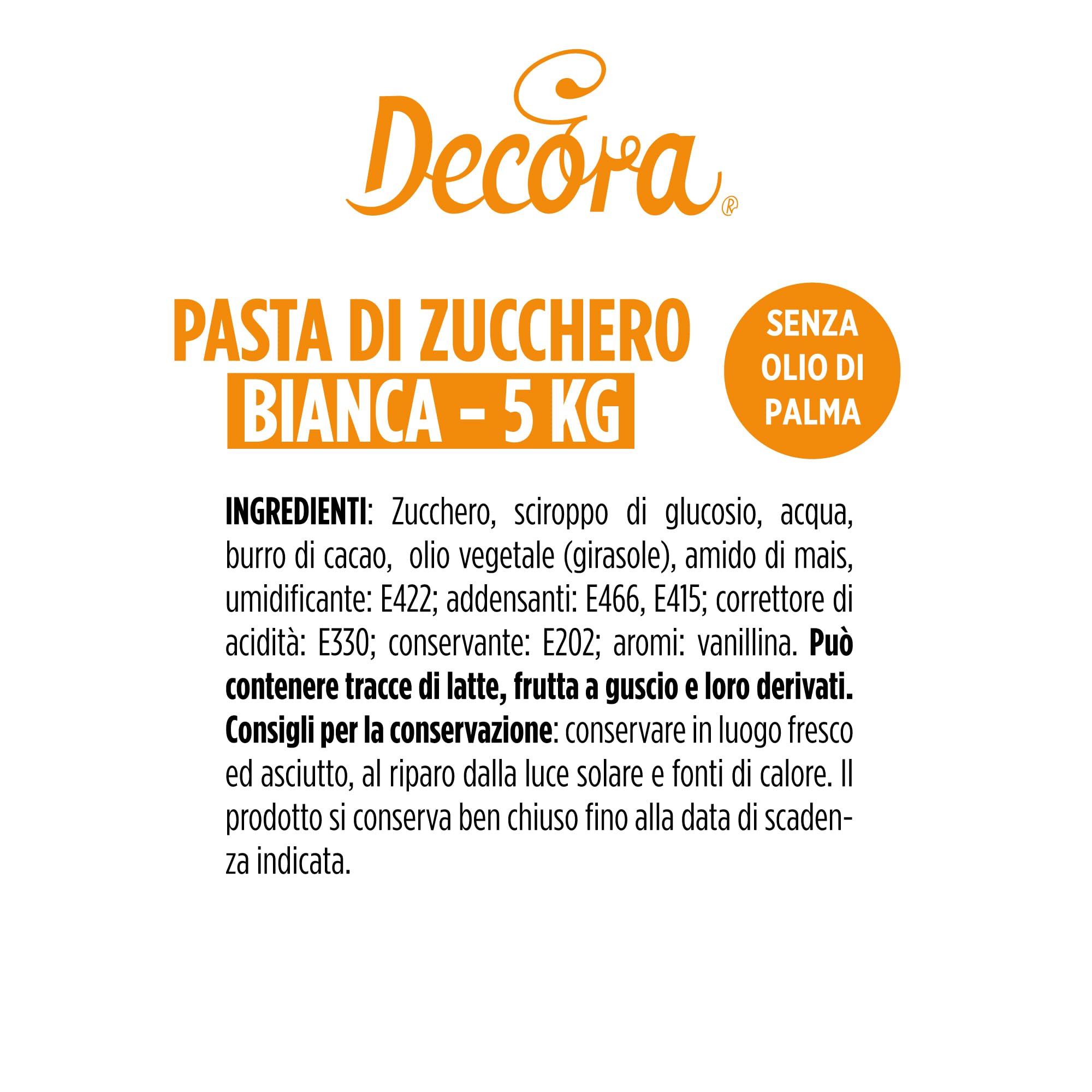 Decora 0310205 Pasta Di Zucchero Bianca Decora 5 Kg, Con Burro di Cacao, Perfetta per Modelling