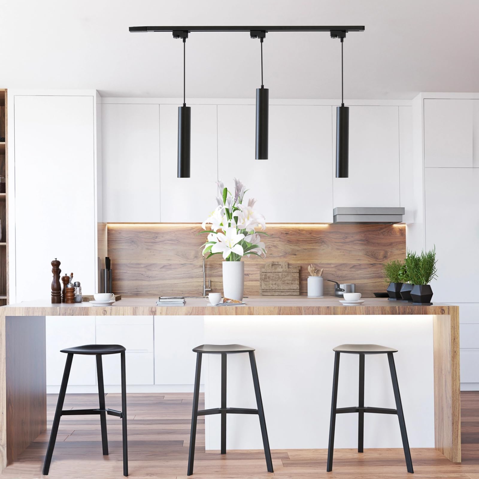 Lumiled Schienensystem Set 1 m Schwarz 3× GU10 Pendelleuchten Hängelampen Strahler Lichtschienensystem Komplettset Deckenleuchte Stromschiene erweiterbar Aluminium