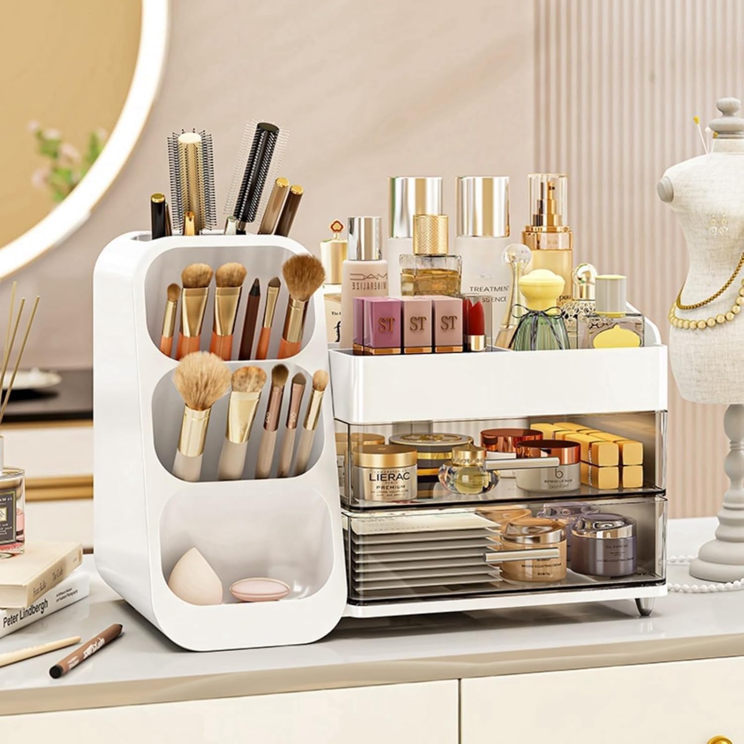 Makeup Organizer with Drawers for Vanity,Spacious Cosmetic Display Case,Perfect Storage Solution for Your Beauty Essential (White) Makeup Organizer with Drawers for Vanity,Spacious Cosmetic Display Case,Perfect Storage Solution for Your Beauty Essential (White)