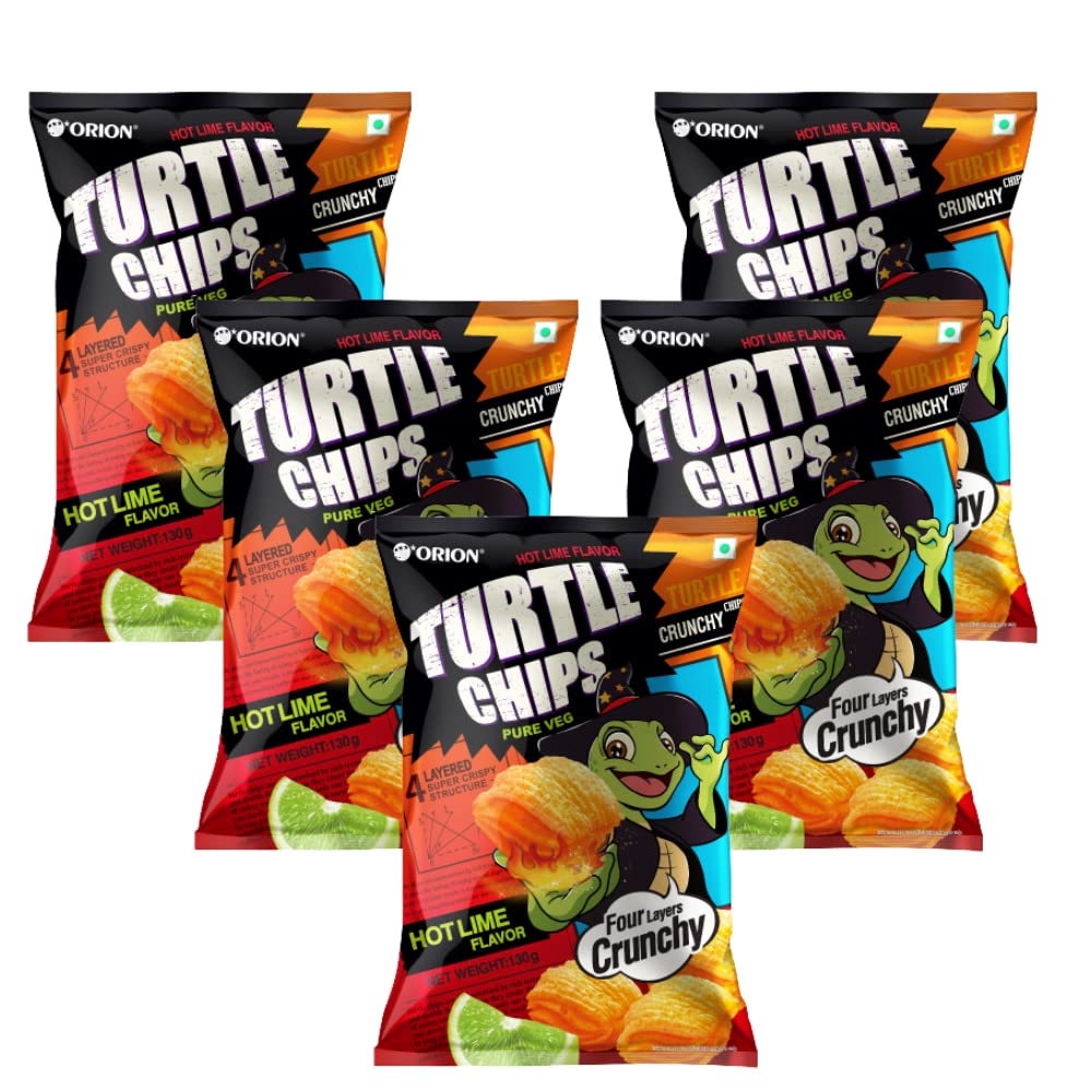 Orion Turtle Chips Party snack Hot Lime 130g (Pack of 5) Sweet & Salty Korean Snack 100