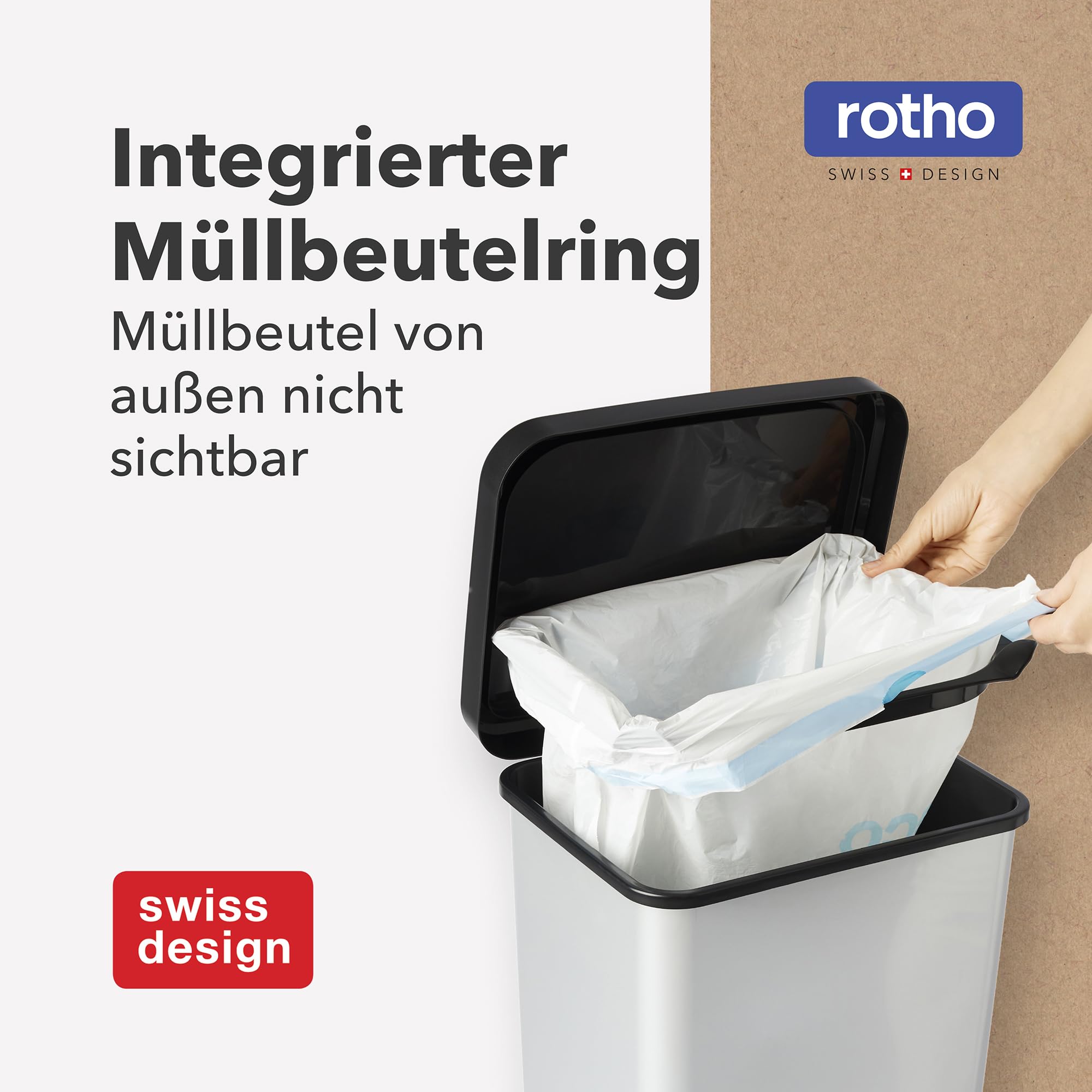 Rotho Paso Mülleimer 40l mit Pedal, Kunststoff PP BPA-frei, carbonmetallic
