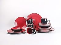 Vista 14 de Colors Life - Juego de vajilla de 16 unidades, color negro brillante exterior + interior con acabado mate, color muy baya