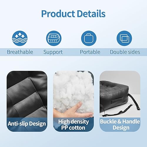 Miniatura 4 de YOUFI Cojín de asiento de cuero extra grueso para silla de oficina para elevar la altura, relleno completo para apoyo, con funda transpirable, asa y