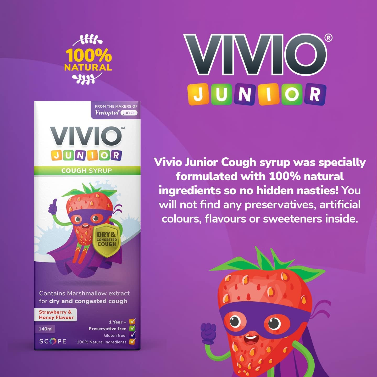 VIVIO Junior Cough Syrup, Strawberry & Honey Flavour - Image 4