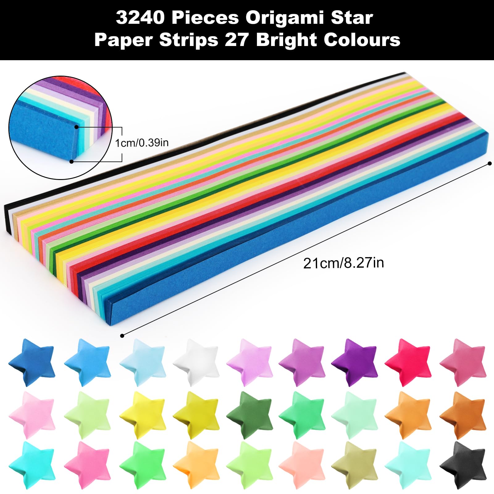 VEPEPE 3240 Pcs Paper Star Strips,Origami Lucky Crafts, 27 Colourful Origami,Double Sided Lucky Star Strips for Parties Gifts - Image 2