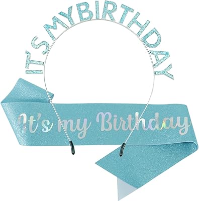ACO-UINT Blue Birthday Headband Birthday Crown for Girls, Cute Birthday Sash & Birthday Tiara for Women Set, Sweet Birthday Headband Birthday Decorations Birthday Gifts for Women