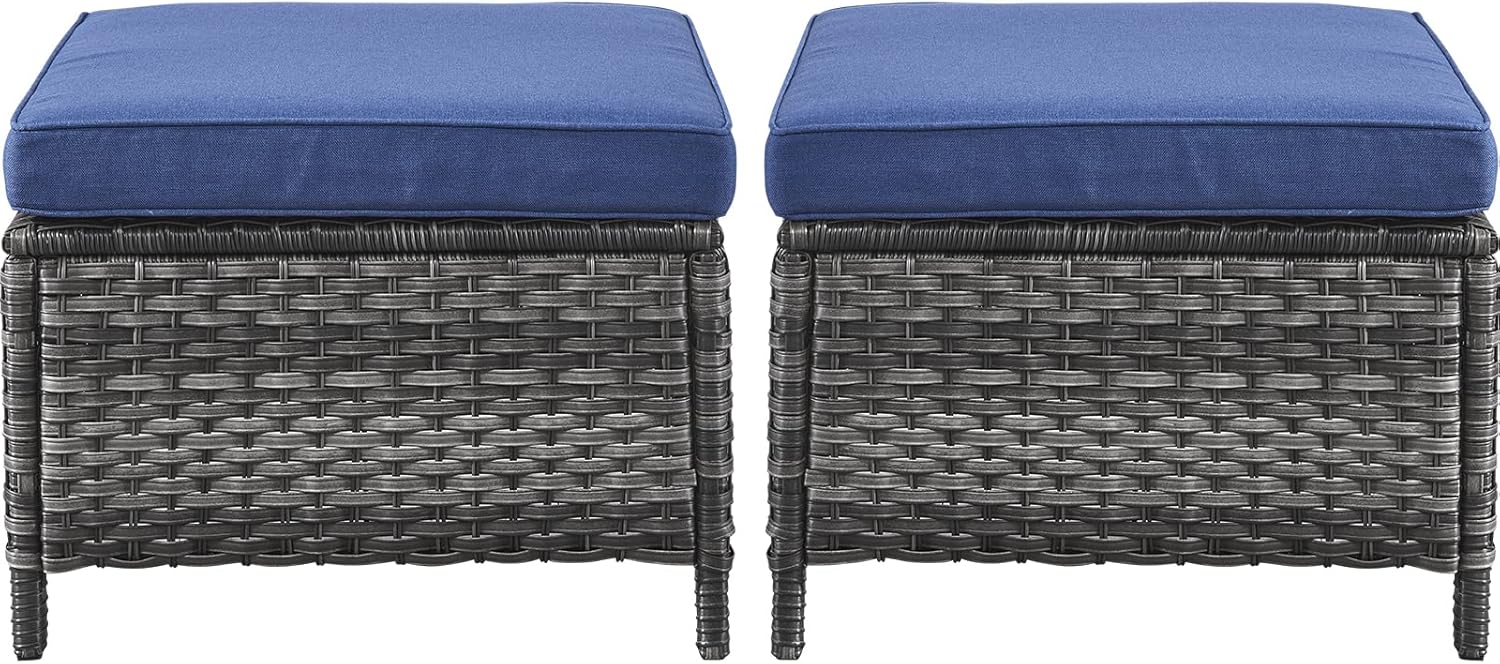 Belord Outdoor Furniture Ottoman Set of 2 Patio Seating Footstool All-Weather Rattan Wicker Ottoman Seat with Soft Cushions for Patio Furniture Set