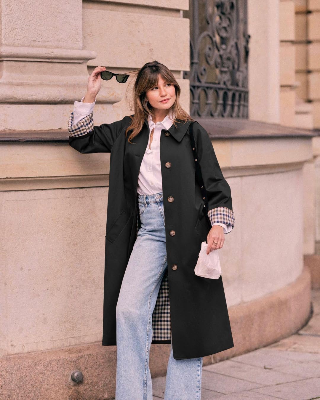 Tankaneo Womens Long Trench Coat Single Breasted Oversized Windproof Overcoat Fashion Outerwear - Image 4