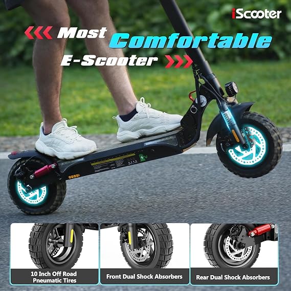 iScooter iX3/iX4 Electric Scooter, Off Road Tires, 800W Motor E-Scooter Up to 25/28 Miles Range,Top Speed 25/28 MPH, Adjustable Handlebar Height,Folding Commuting Electric Scooter for Adults